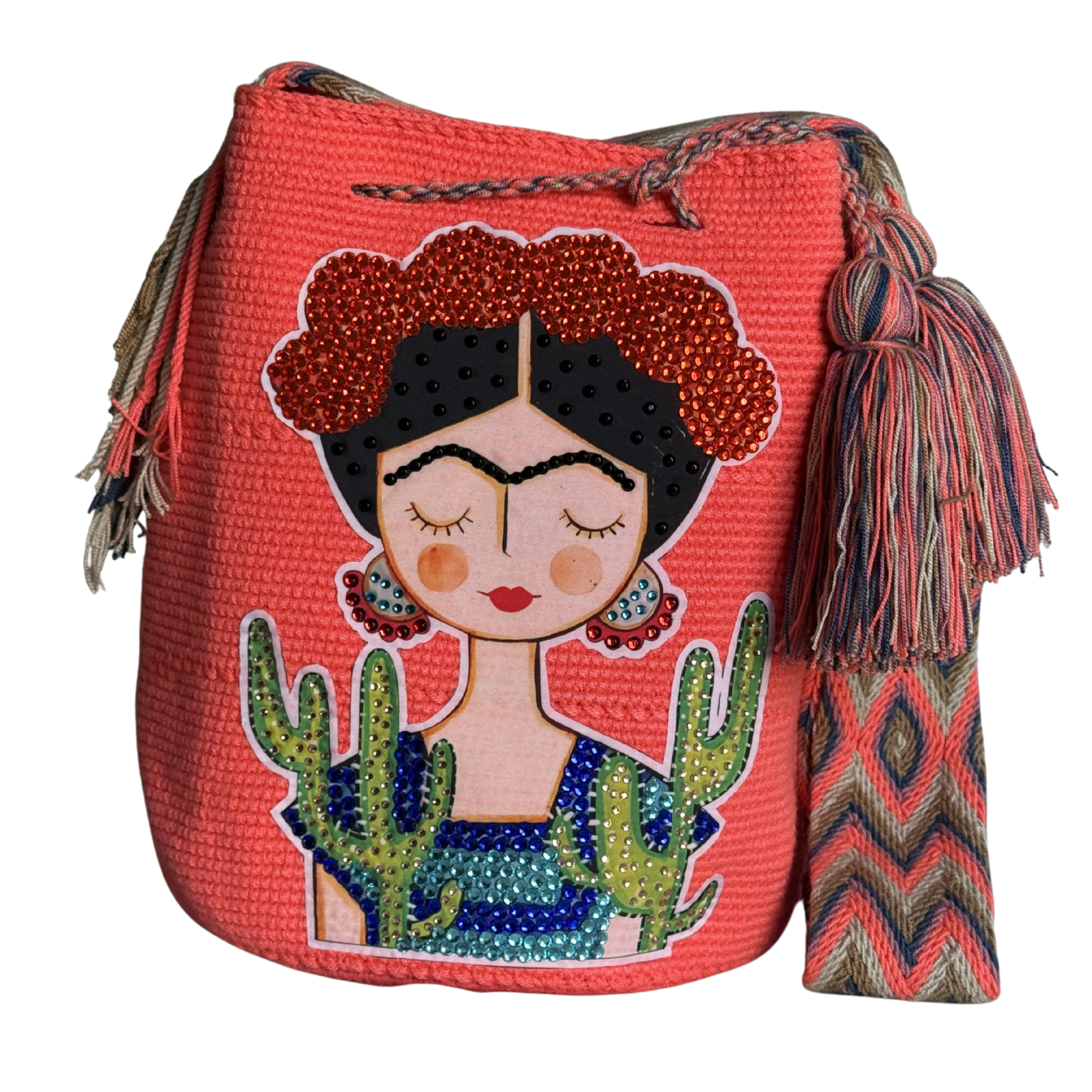 Handmade Crochet Girl Portrait Bag with Stonefix – Black Artisan Crossbody Mochila