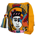 Handmade Wayuu Frida-Inspired Face Bag – Yellow Mochila Crossbody, Artistic Portrait Design