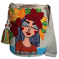 Handmade Wayuu Crossbody Bag – Floral Woman Portrait, Colorful Artisan Shoulder Bag