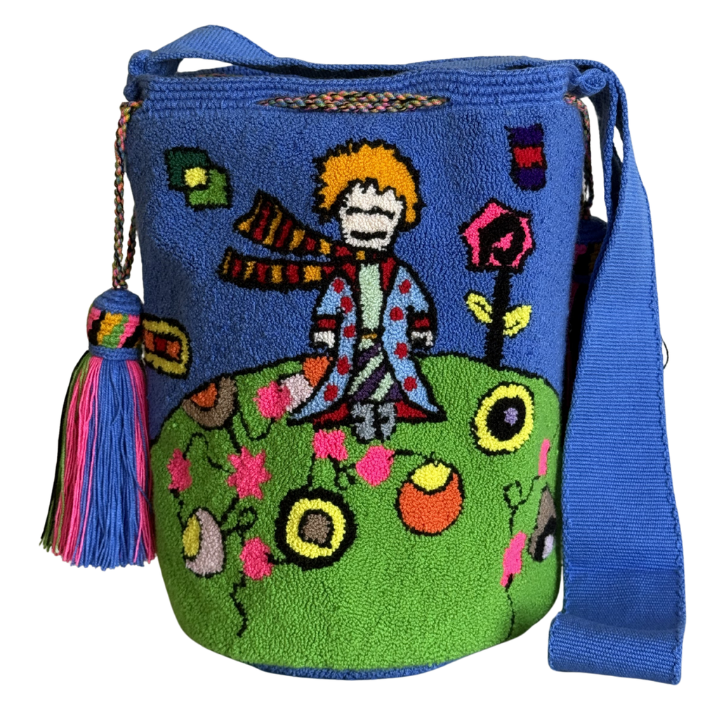 Handmade Little Prince Wayuu Bucket Bag – Artistic Crochet Crossbody Purse Inspired by Le Petit Prince