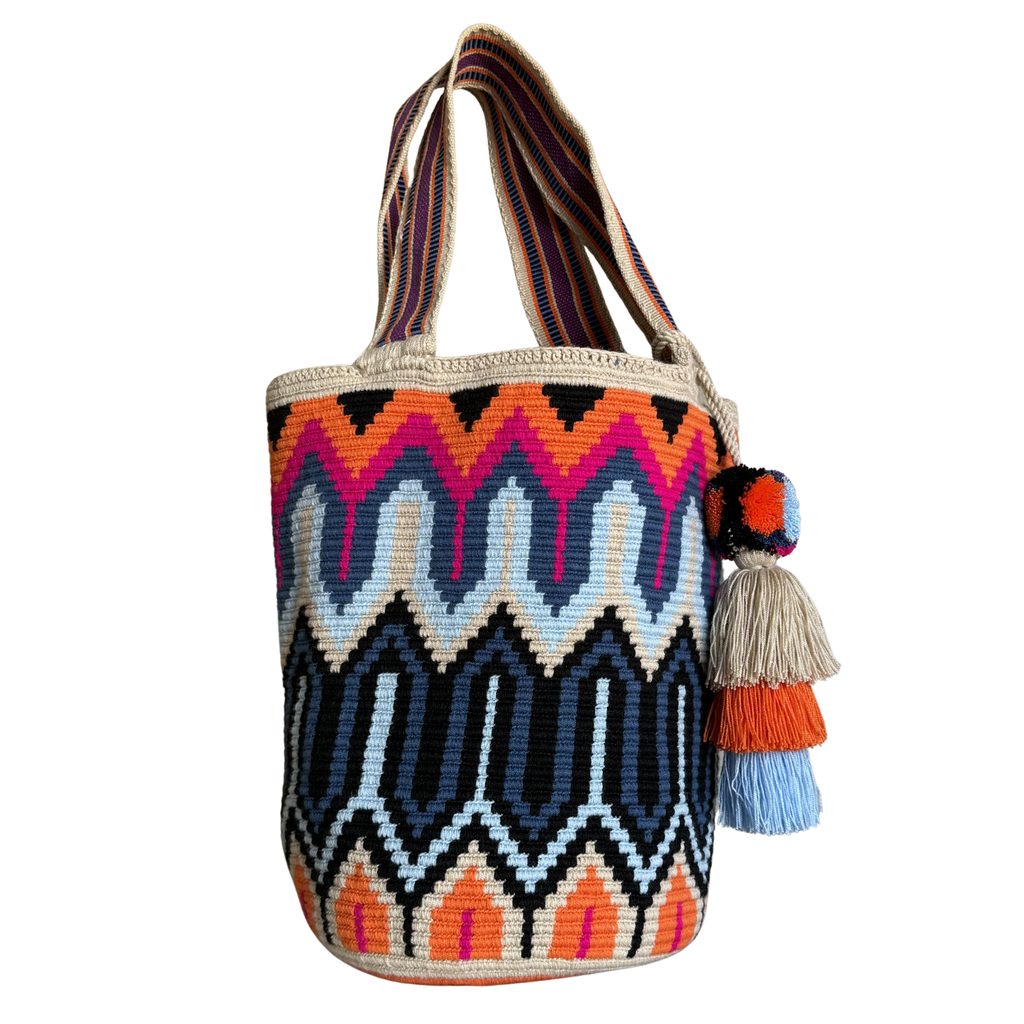 Handmade Wayuu Mochilón Bag – Colorful Geometric Tote, Large Artisan Shoulder Bag.