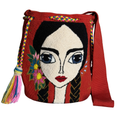 Handmade Wayuu Crossbody Bag – Red Artistic Portrait Design, Artisan Shoulder Bag