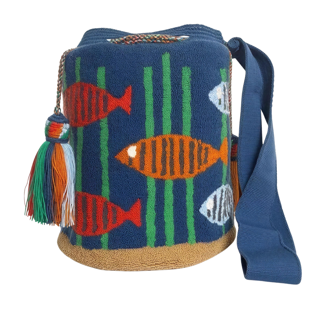 Handmade Ocean Fish Wayuu Crossbody Bag – Marine Artisan Crochet Mochila Purse