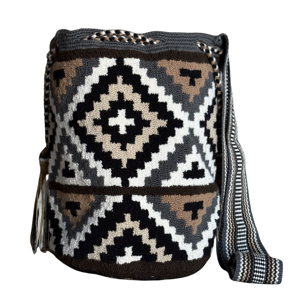 Handmade Wayuu Crossbody Bag – Earth Tone Geometric Design, Artisan Shoulder Bag