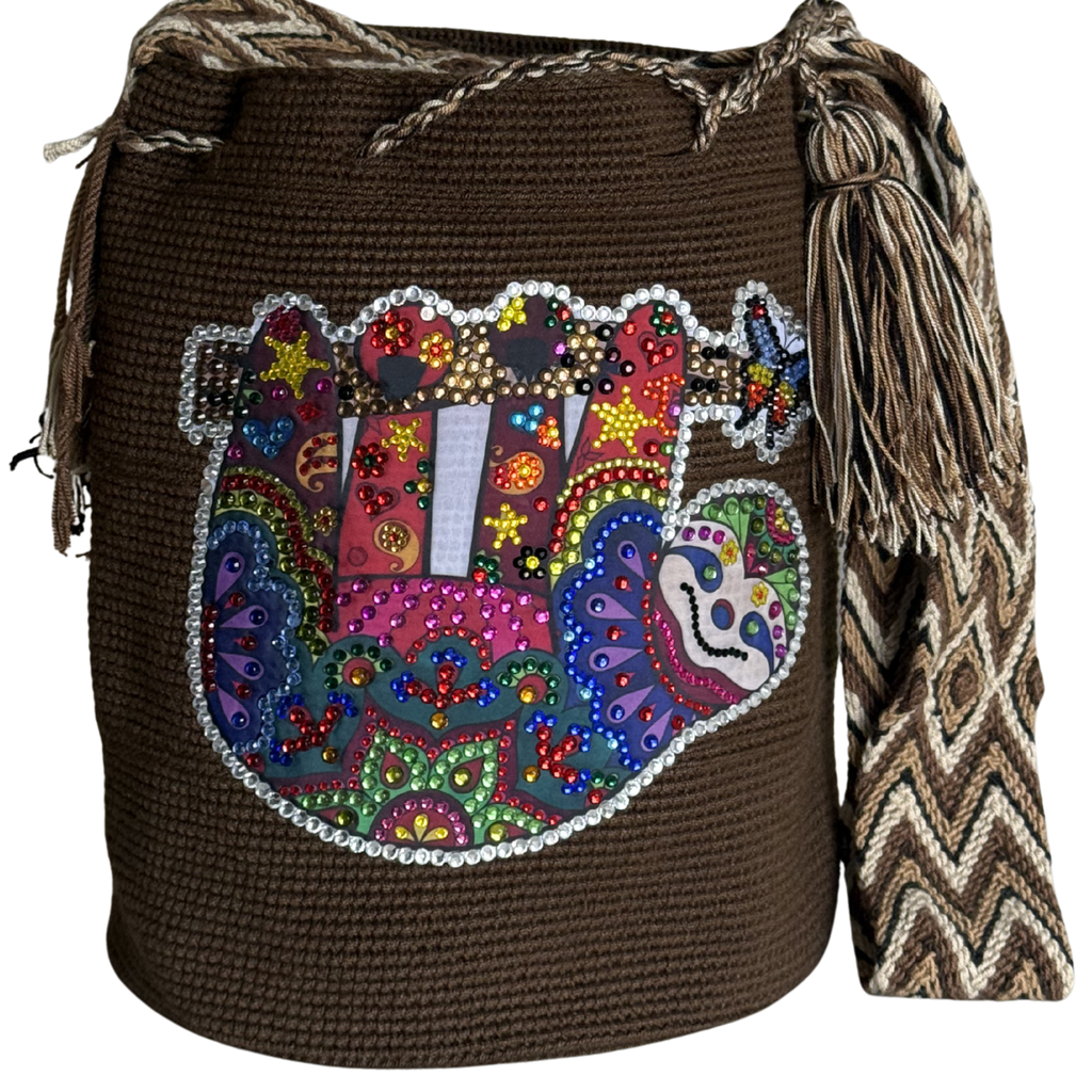 Handmade Crochet Sloth bear Crossbody Bag with Stonefix – Brown Artisan Mochila Bag