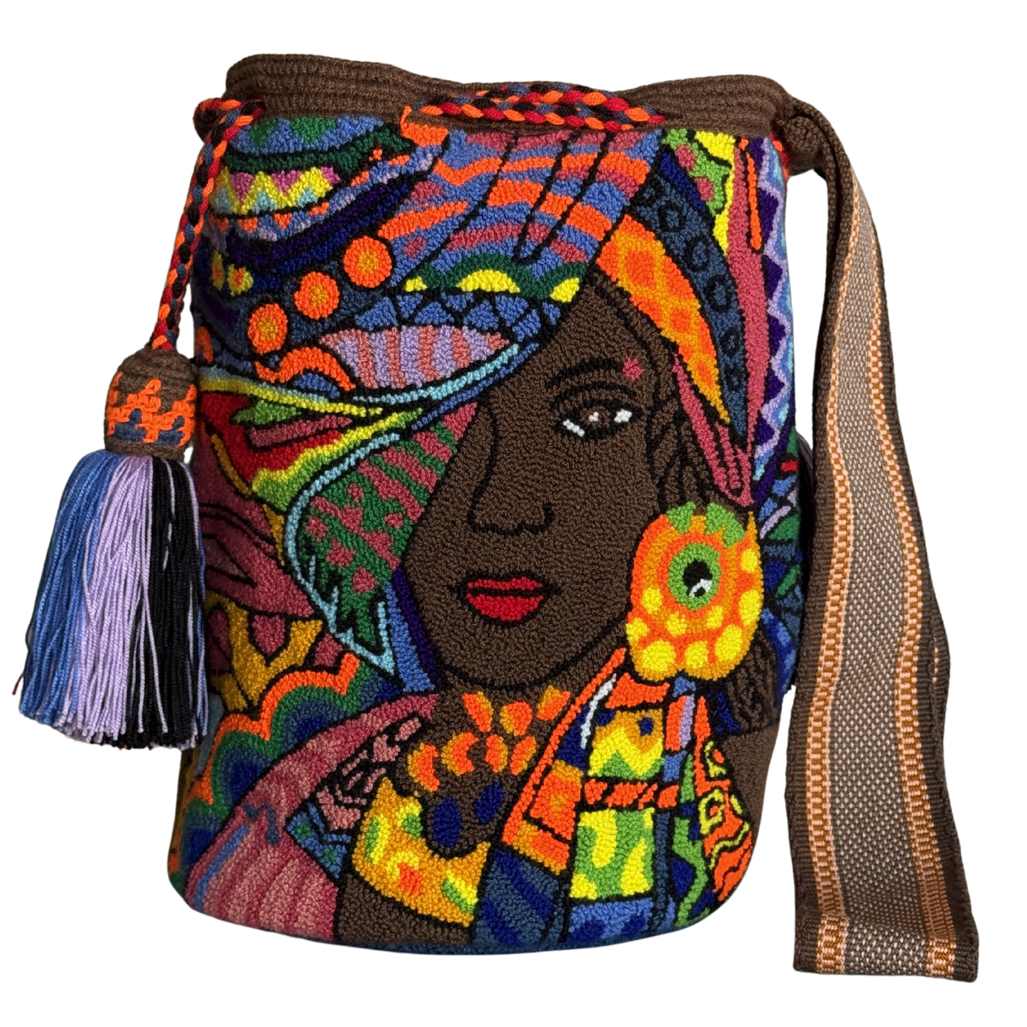 Handmade Wayuu Crossbody Bag – Colorful Indigenous Woman Portrait, Bold Artisan Shoulder Bag