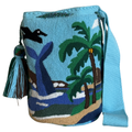 Handmade Ocean Paradise Wayuu Bag – Tropical Whale & Palm Tree Artisan Crochet Crossbody Mochila