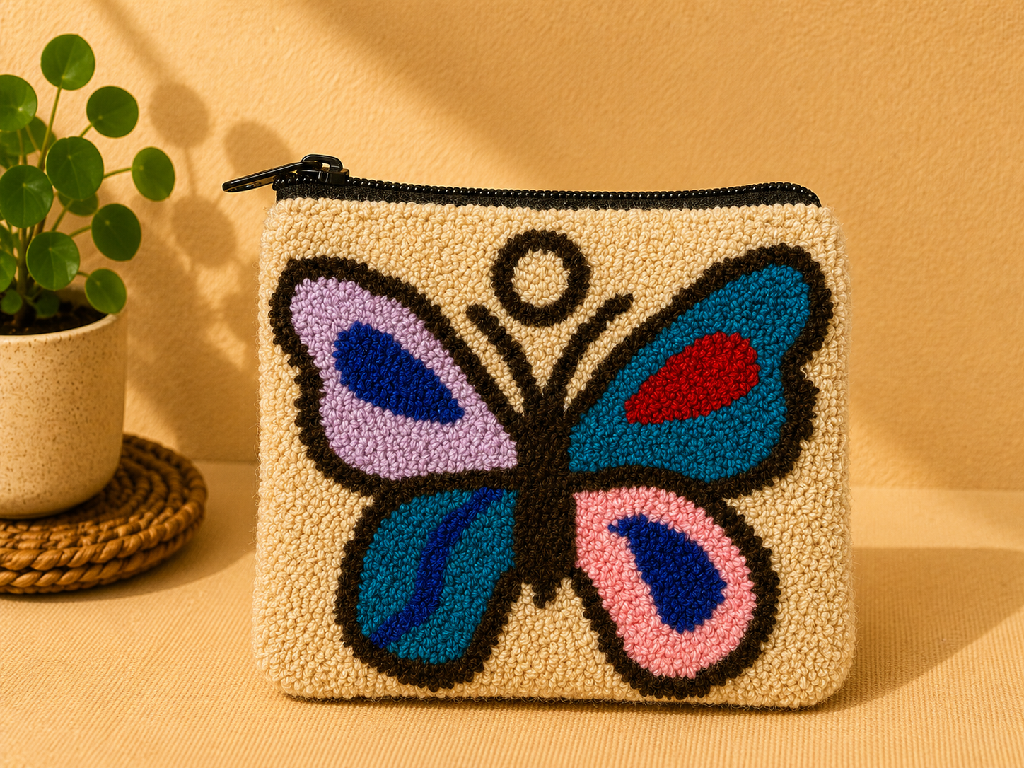 Handmade Butterfly Embroidered Zip Pouch | Botanical Stories Collection | Artisan Cosmetic & Accessory Bag