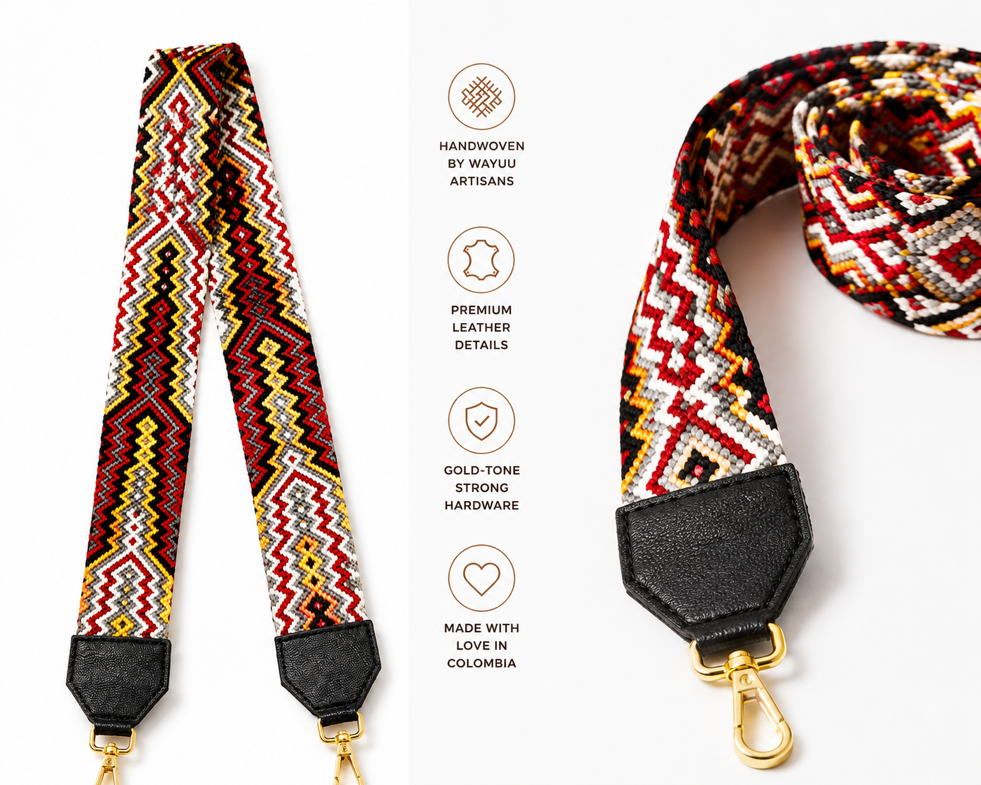 Handmade Wayuu Bag Strap – Crimson Heritage