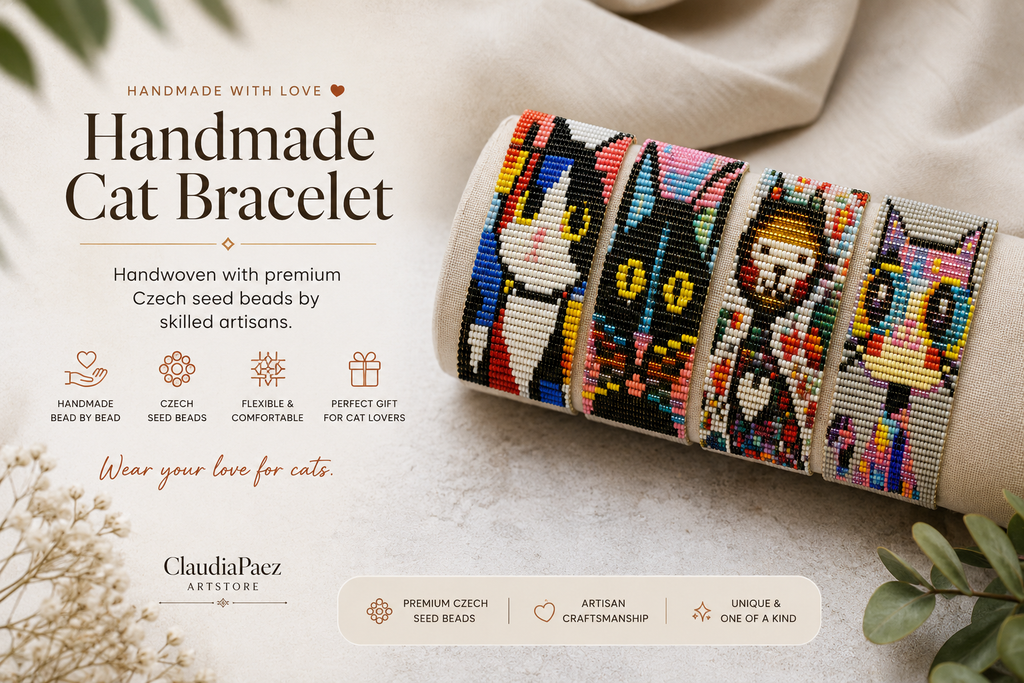 Handmade Cat Bracelet | Handwoven Czech Seed Bead Bracelet