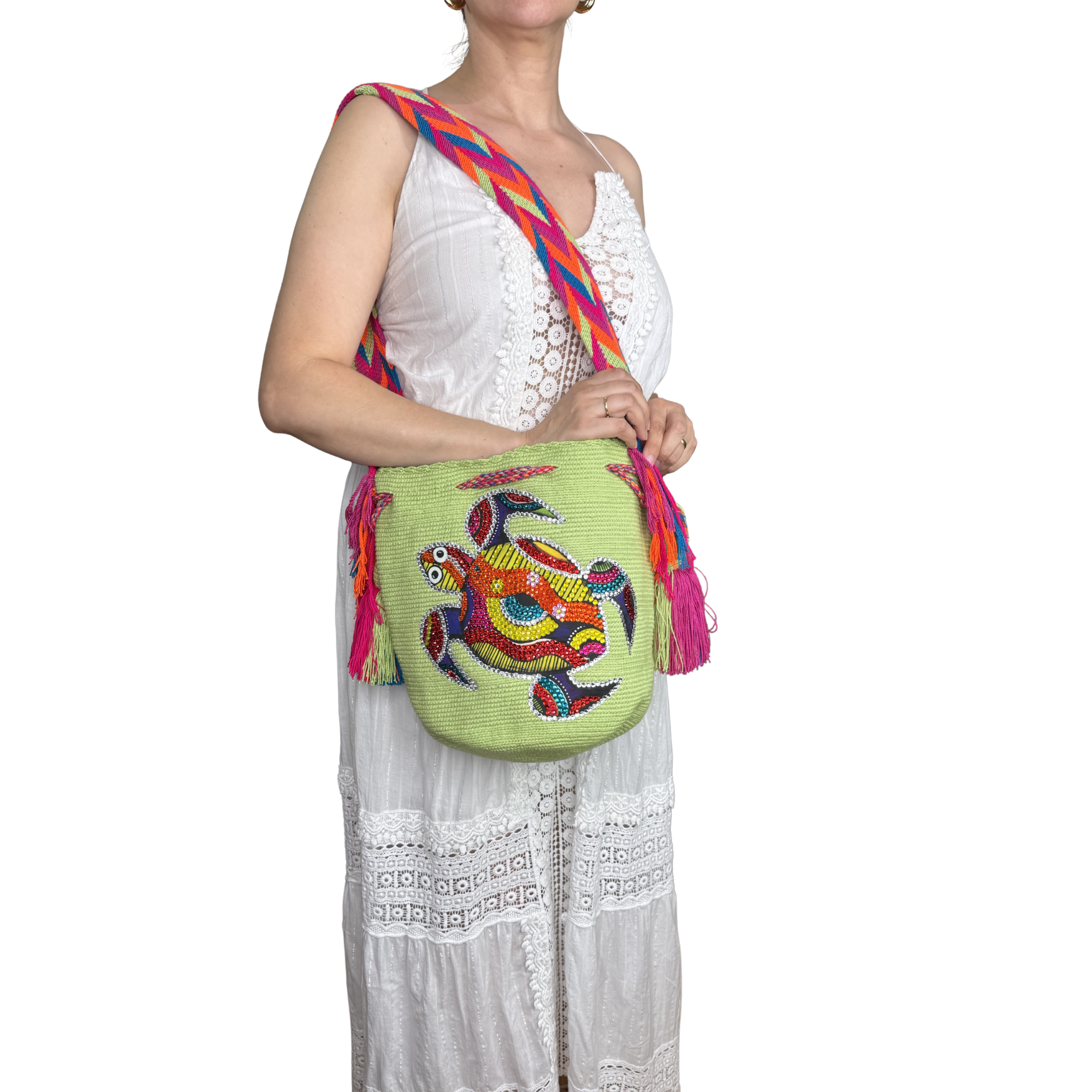 Handmade Wayuu Wildlife Collection Bag – Rhinestone Edition