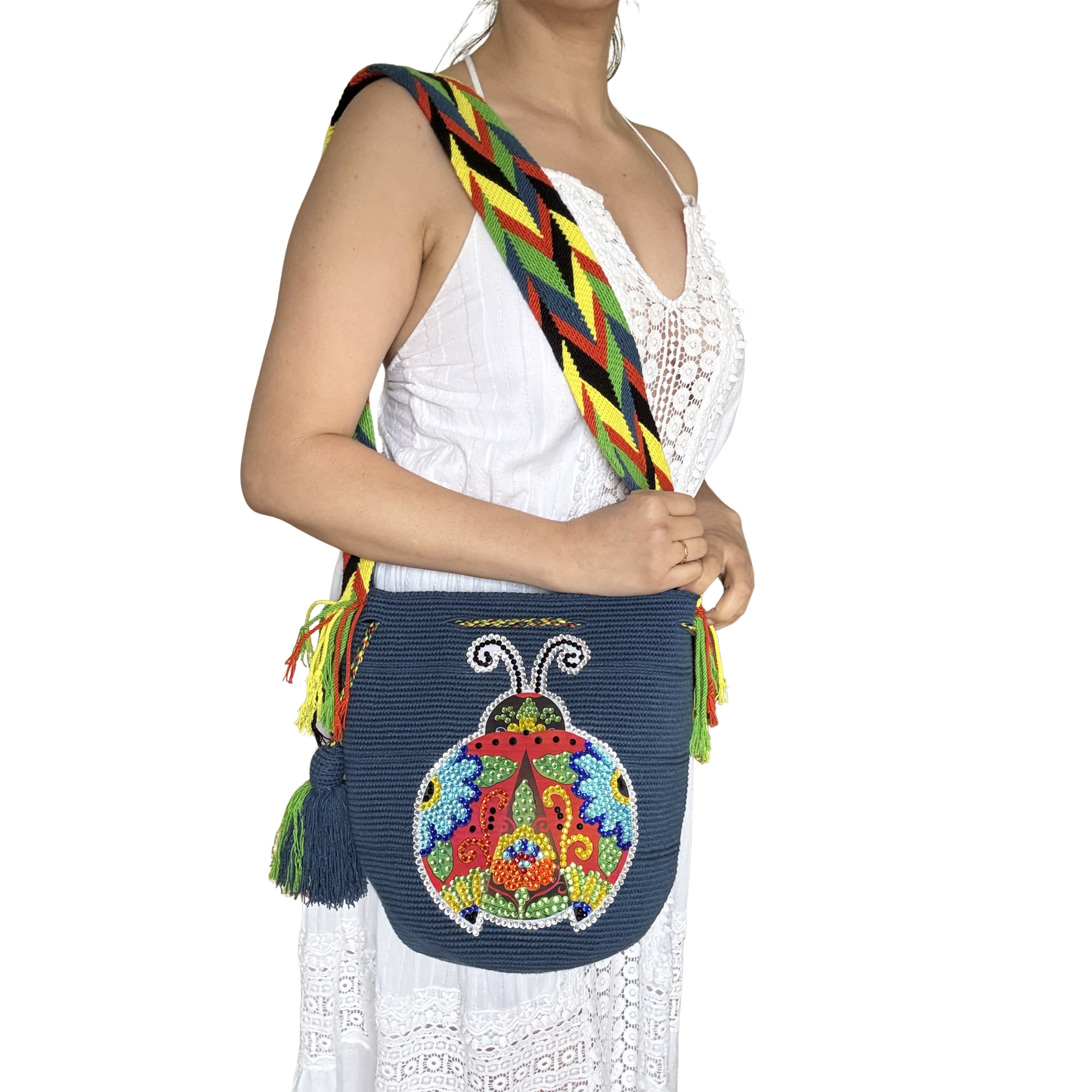 Handmade Wayuu Wildlife Collection Bag – Rhinestone Edition