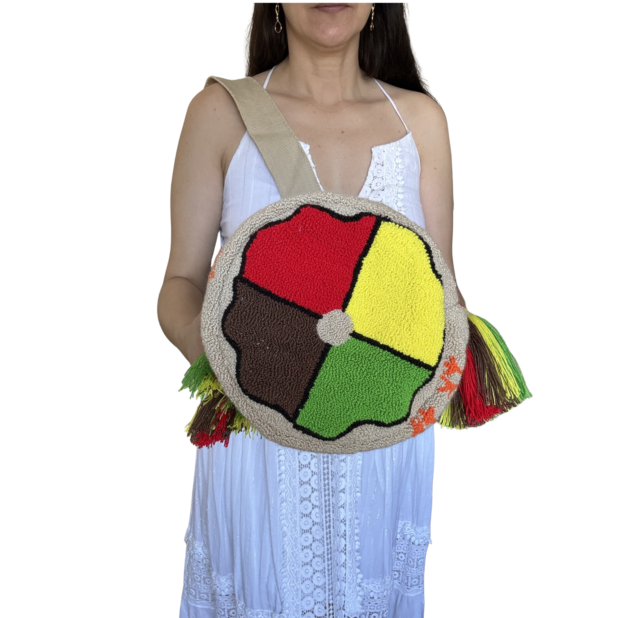 Handmade Rooster Wayuu Bag – Colorful Folk Art Crochet Crossbody Mochila