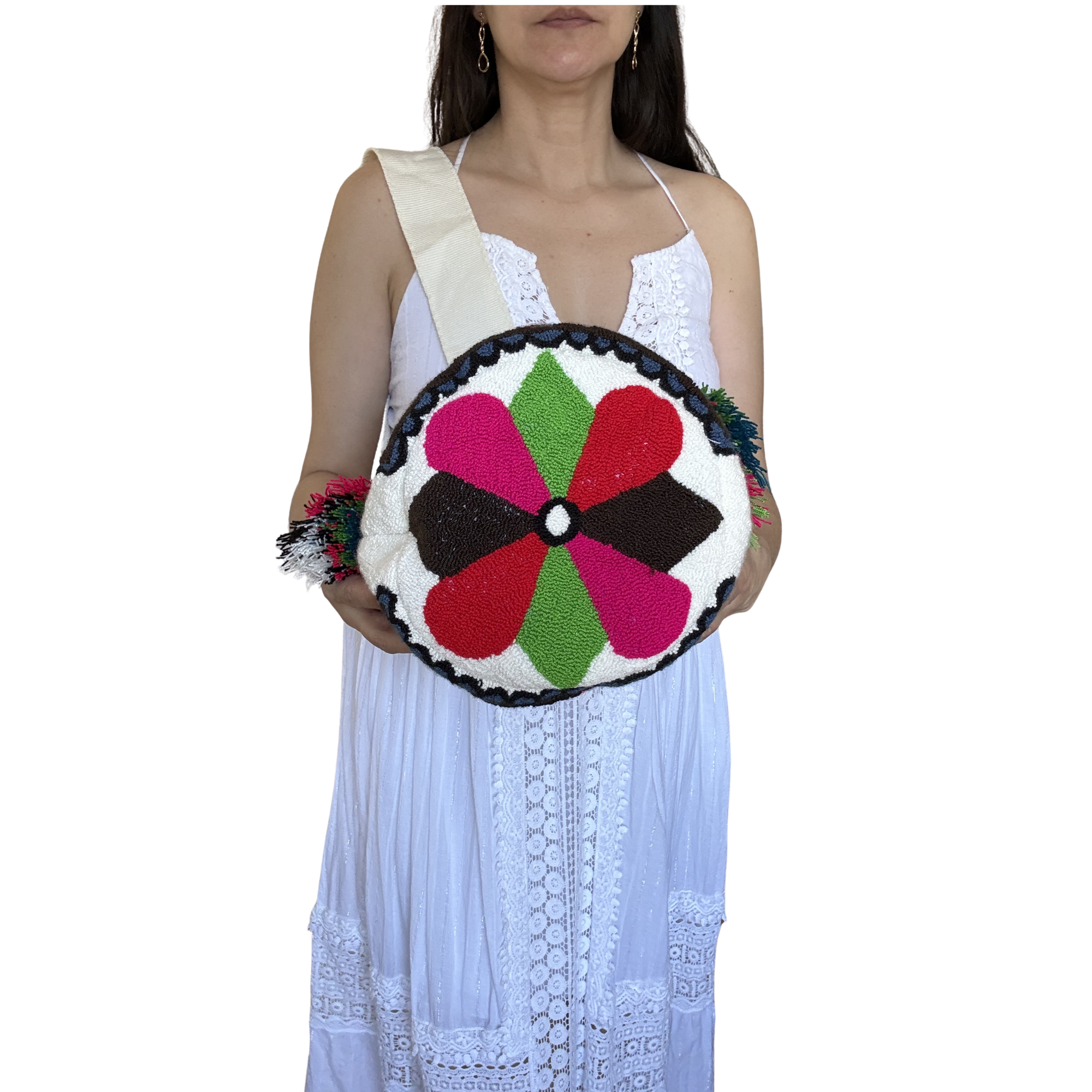 Handmade Mandala Butterfly Wayuu Bag – Vibrant Artisan Crochet Crossbody Mochila