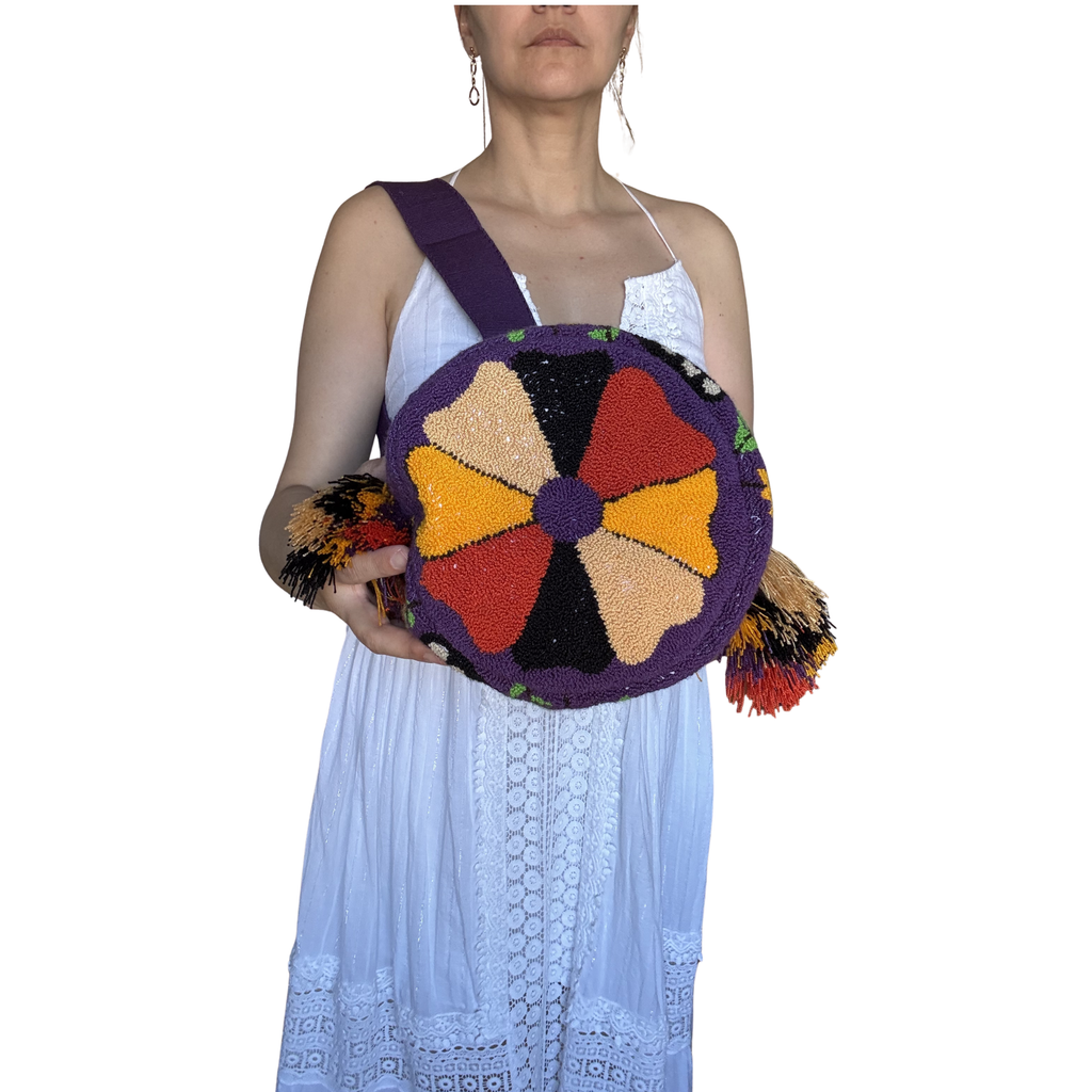 Handmade Butterfly Wayuu Bag – Deep Purple Artisan Crochet Crossbody Mochila