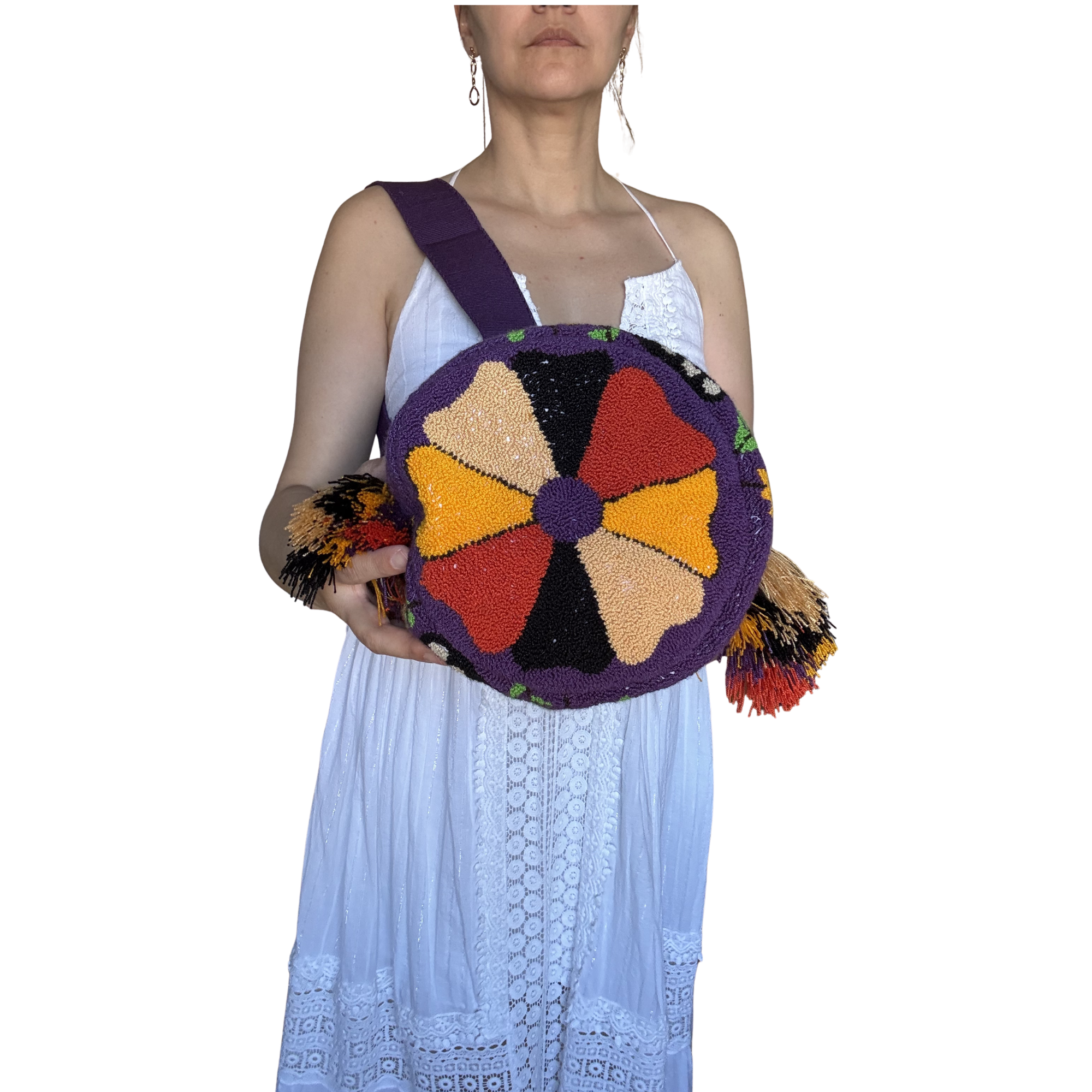 Handmade Butterfly Wayuu Bag – Deep Purple Artisan Crochet Crossbody Mochila