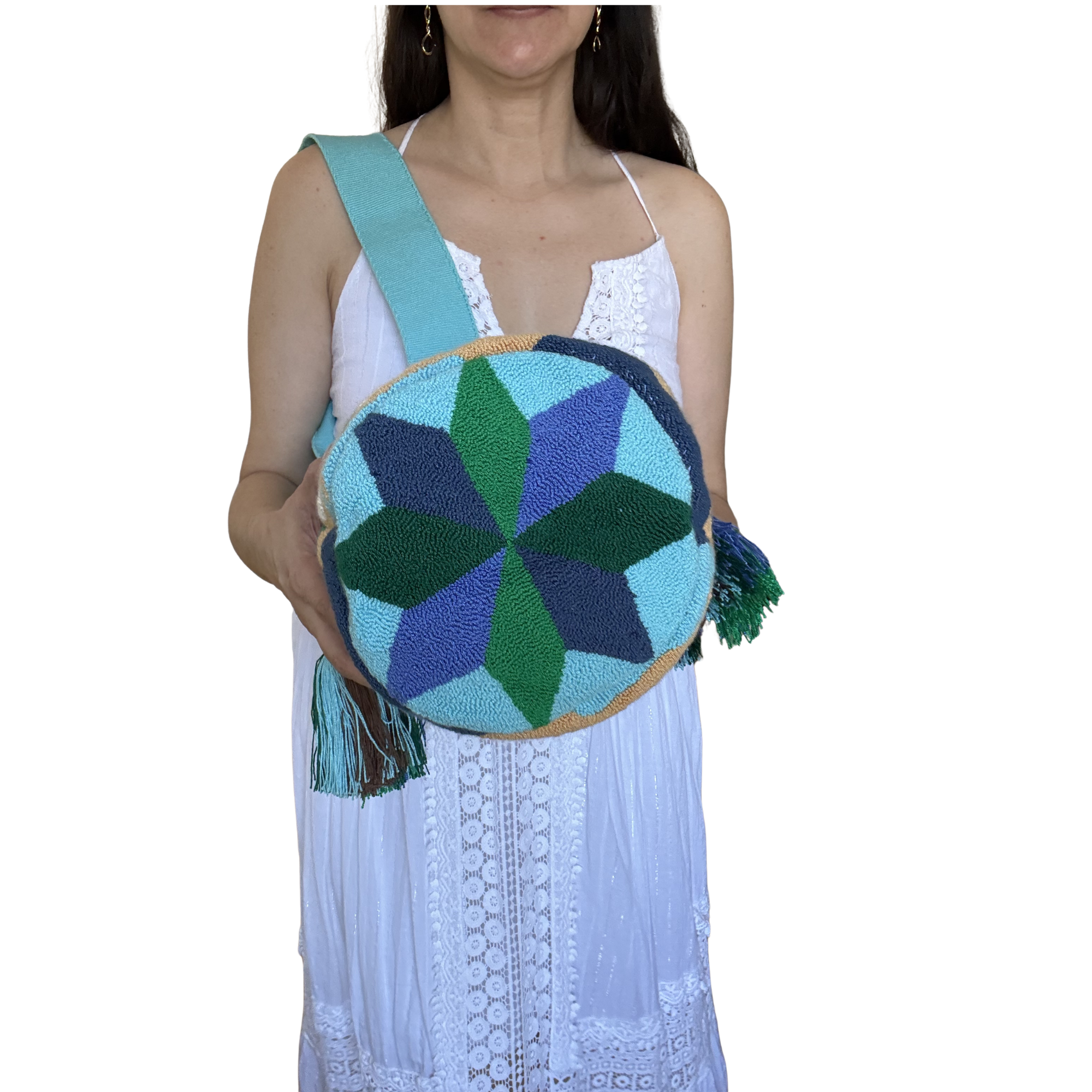 Handmade Ocean Paradise Wayuu Bag – Tropical Whale & Palm Tree Artisan Crochet Crossbody Mochila