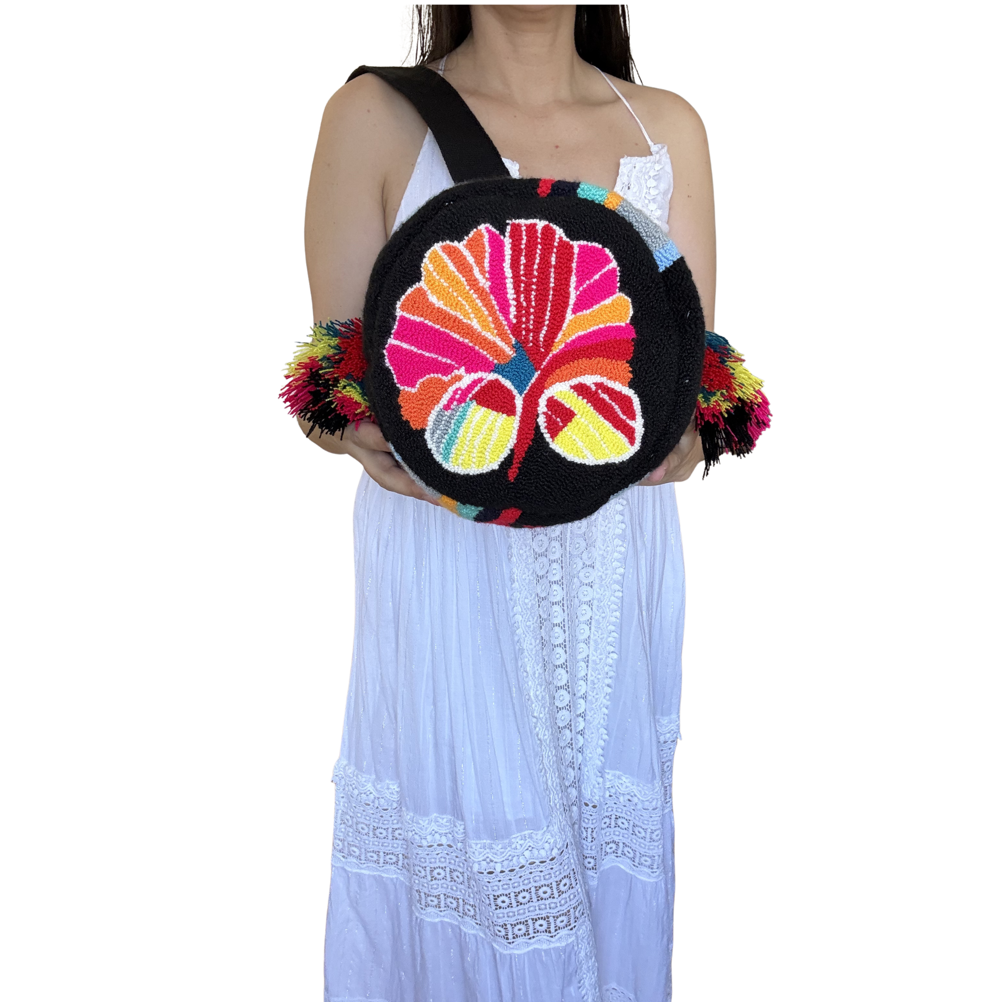 Handmade Tropical Bloom Wayuu Bucket Bag – Colorful Artisan Floral Crochet Crossbody