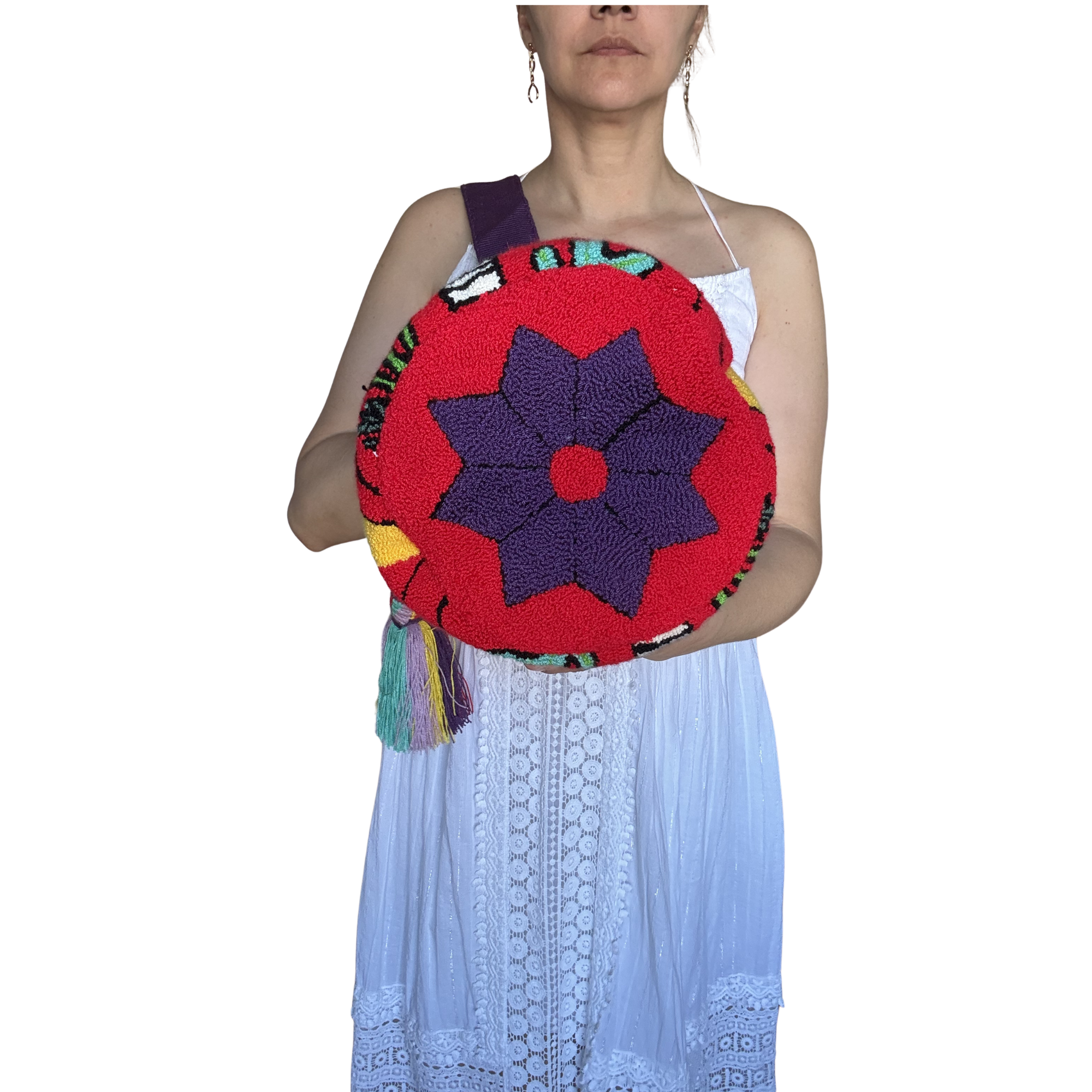 Handmade Desert Chapel Wayuu Bag – Southwestern Sunset Crochet Crossbody Mochila