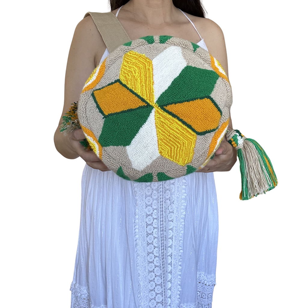 Handmade Lemon Orchard Wayuu Crossbody Bag – Artisan Citrus Crochet Bucket Purse
