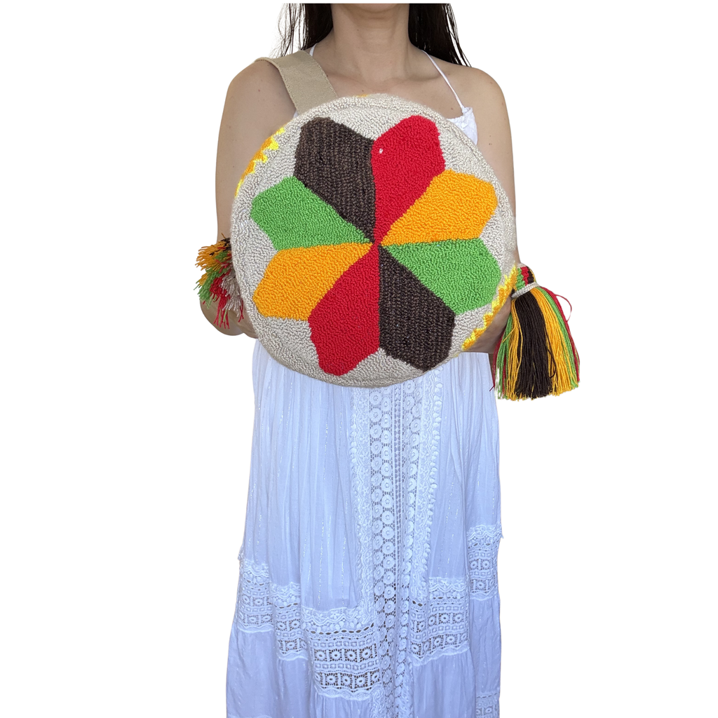 Handmade Sunflower & Butterfly Wayuu Bucket Bag – Artisan Floral Crochet Crossbody Purse