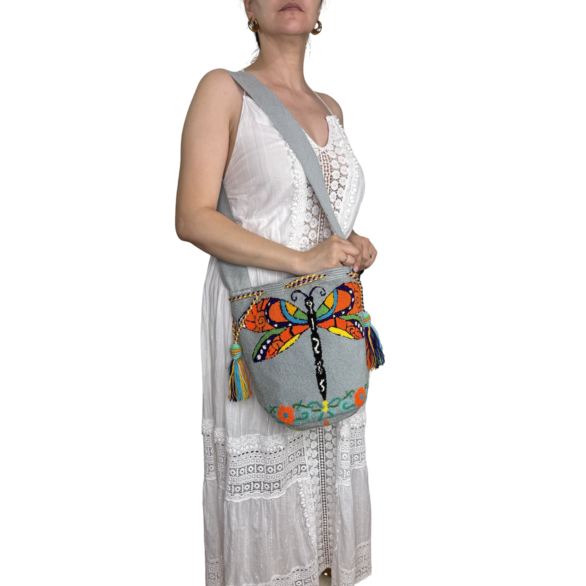 Dragonfly Garden Handmade Wayuu Mochila Bag – Embroidered Crossbody Artisan Purse