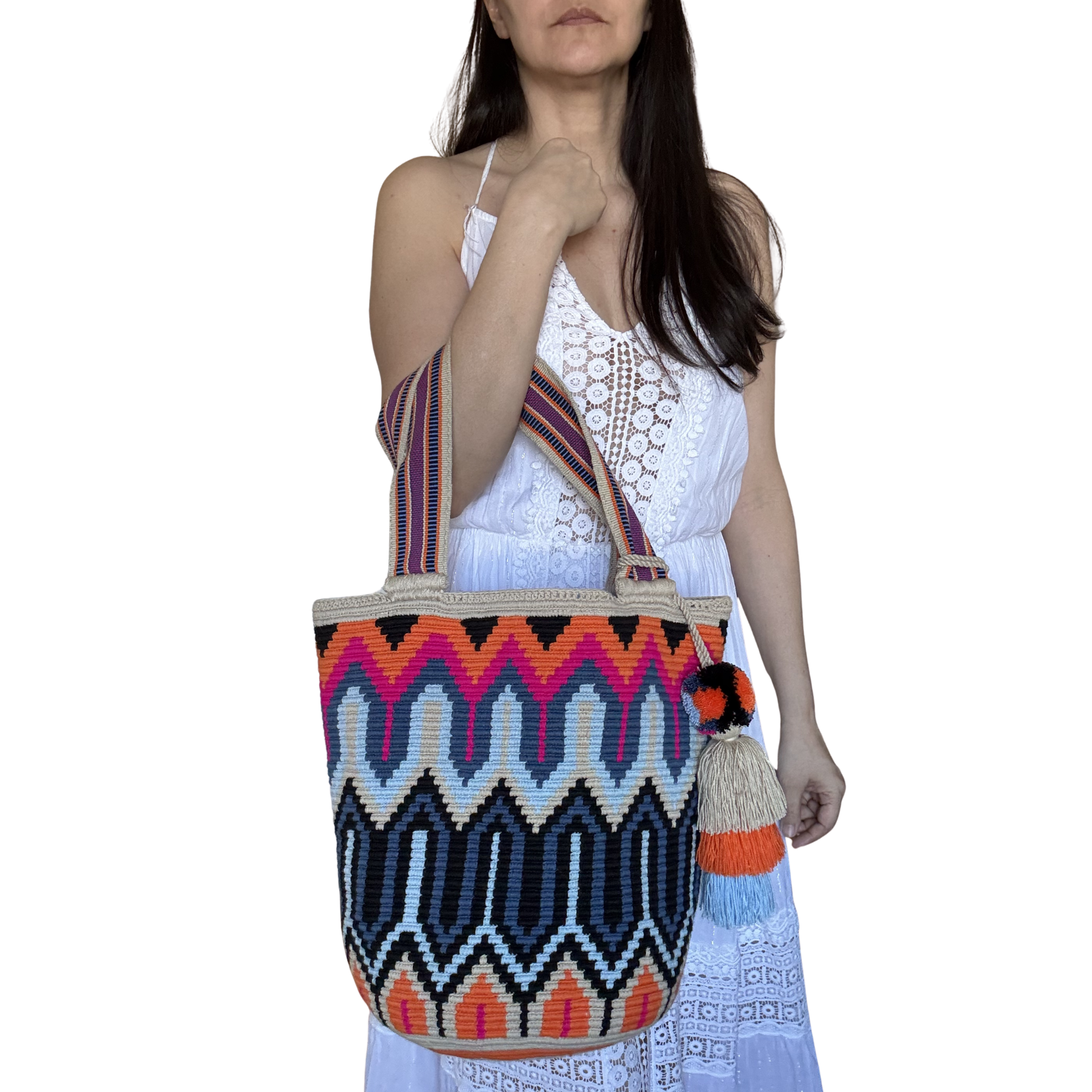 Handmade Wayuu Mochilón Bag – Colorful Geometric Tote, Large Artisan Shoulder Bag.
