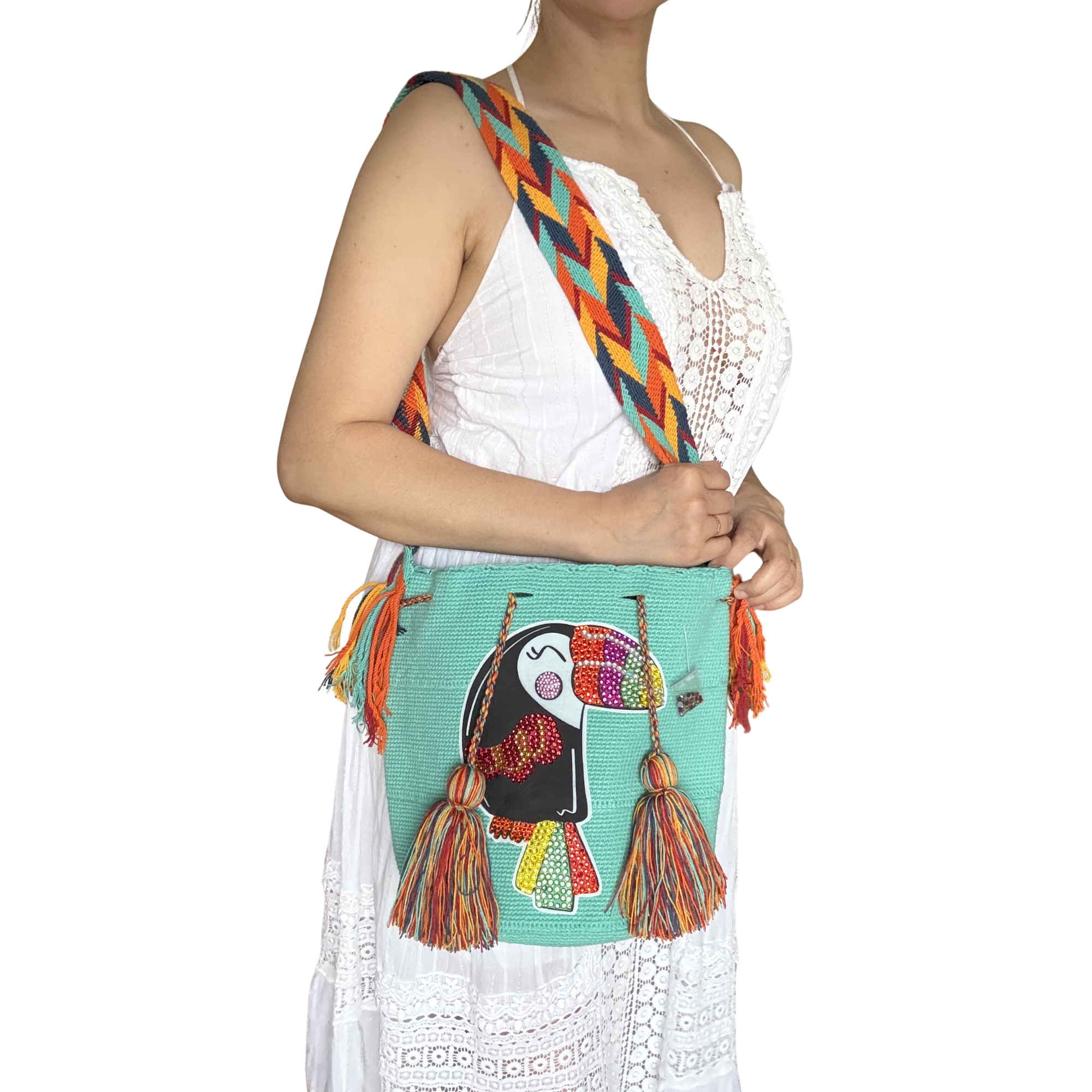 Handmade Wayuu Wildlife Collection Bag – Rhinestone Edition