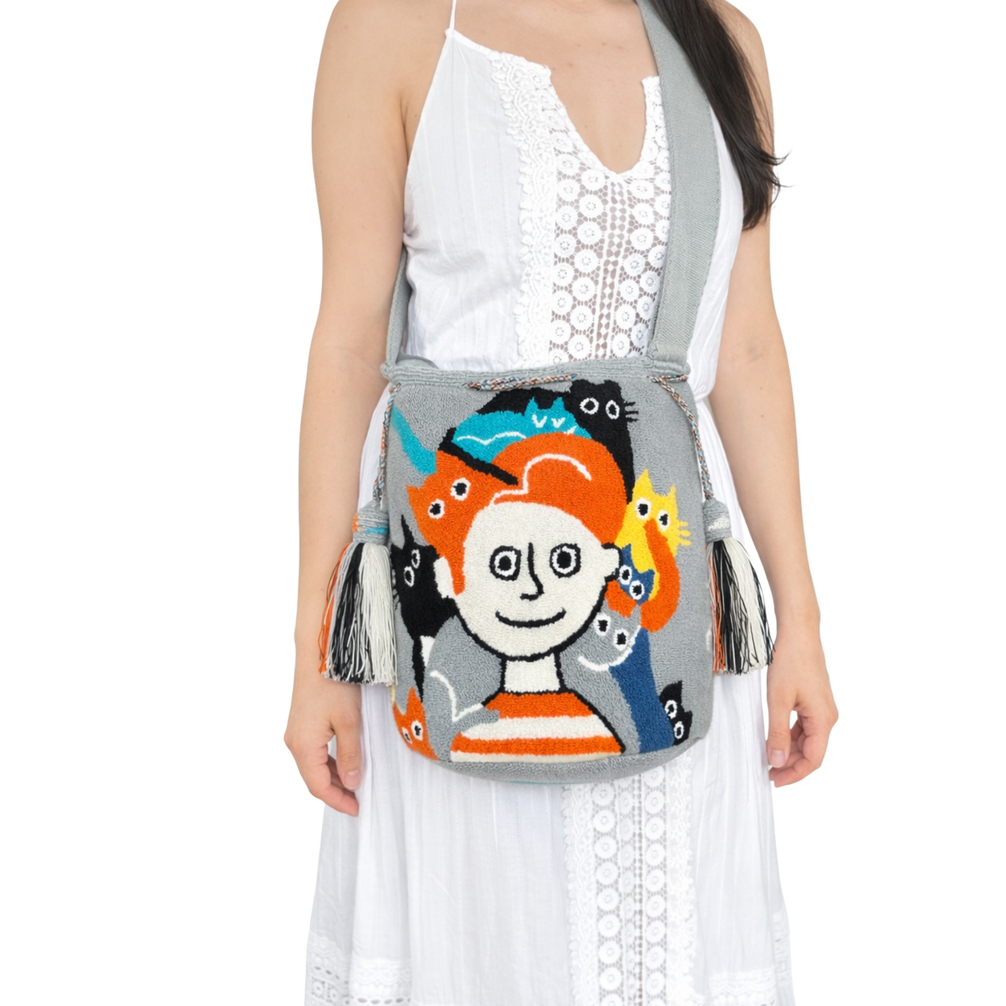 Wayuu Bag Handmade – Cats Mochila, Boho Crossbody Artisan Bag