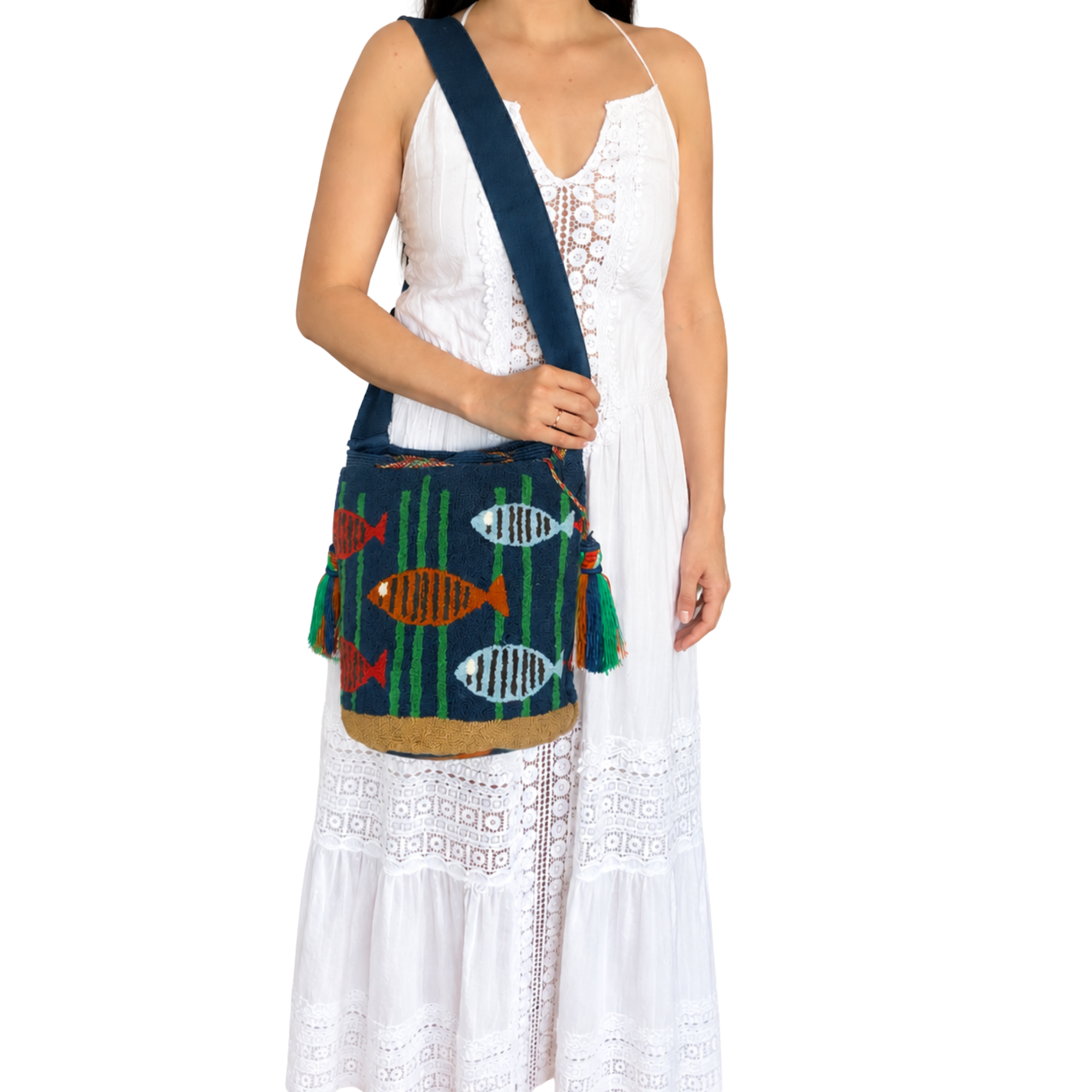 Handmade Ocean Fish Wayuu Crossbody Bag – Marine Artisan Crochet Mochila Purse