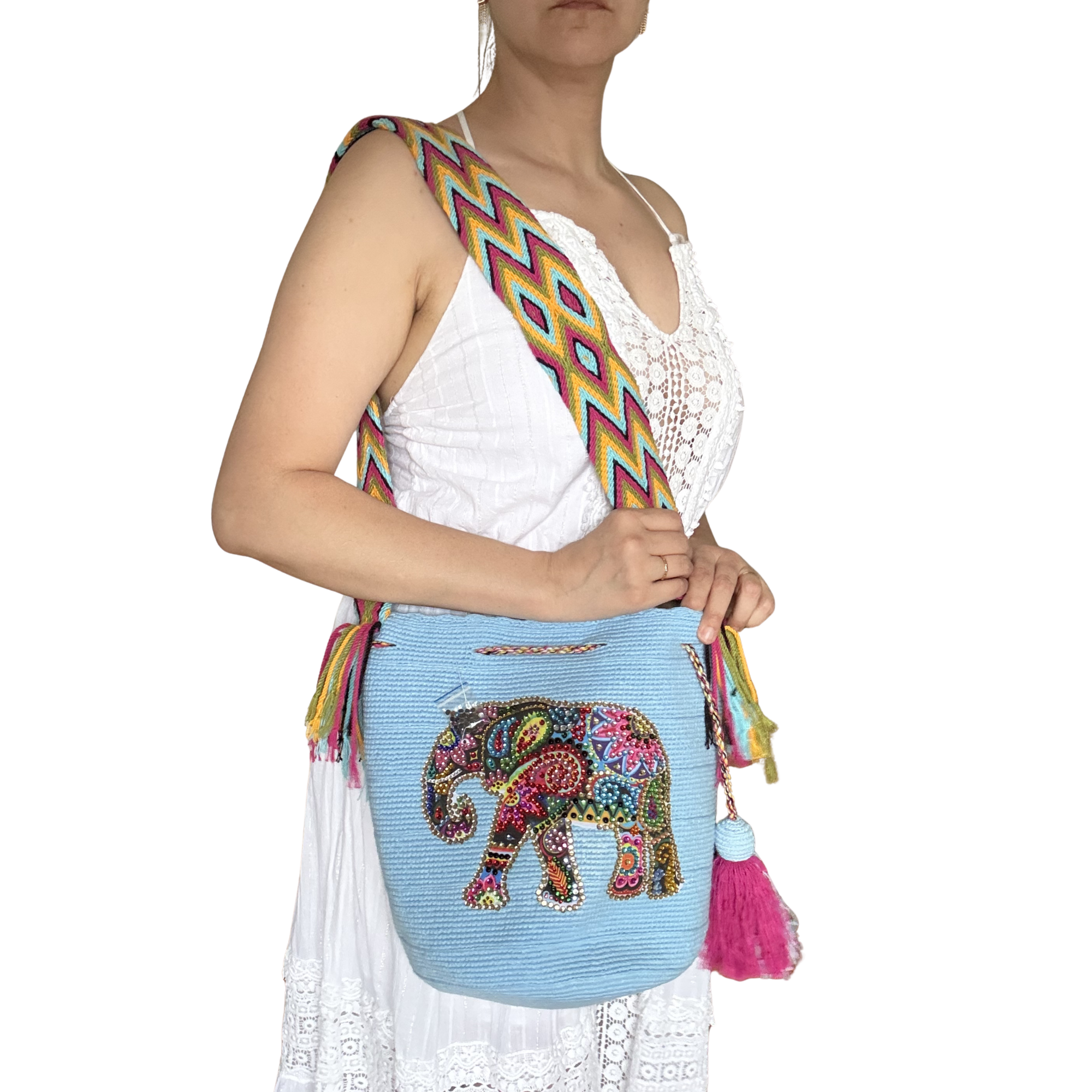 Handmade Wayuu Wildlife Collection Bag – Rhinestone Edition