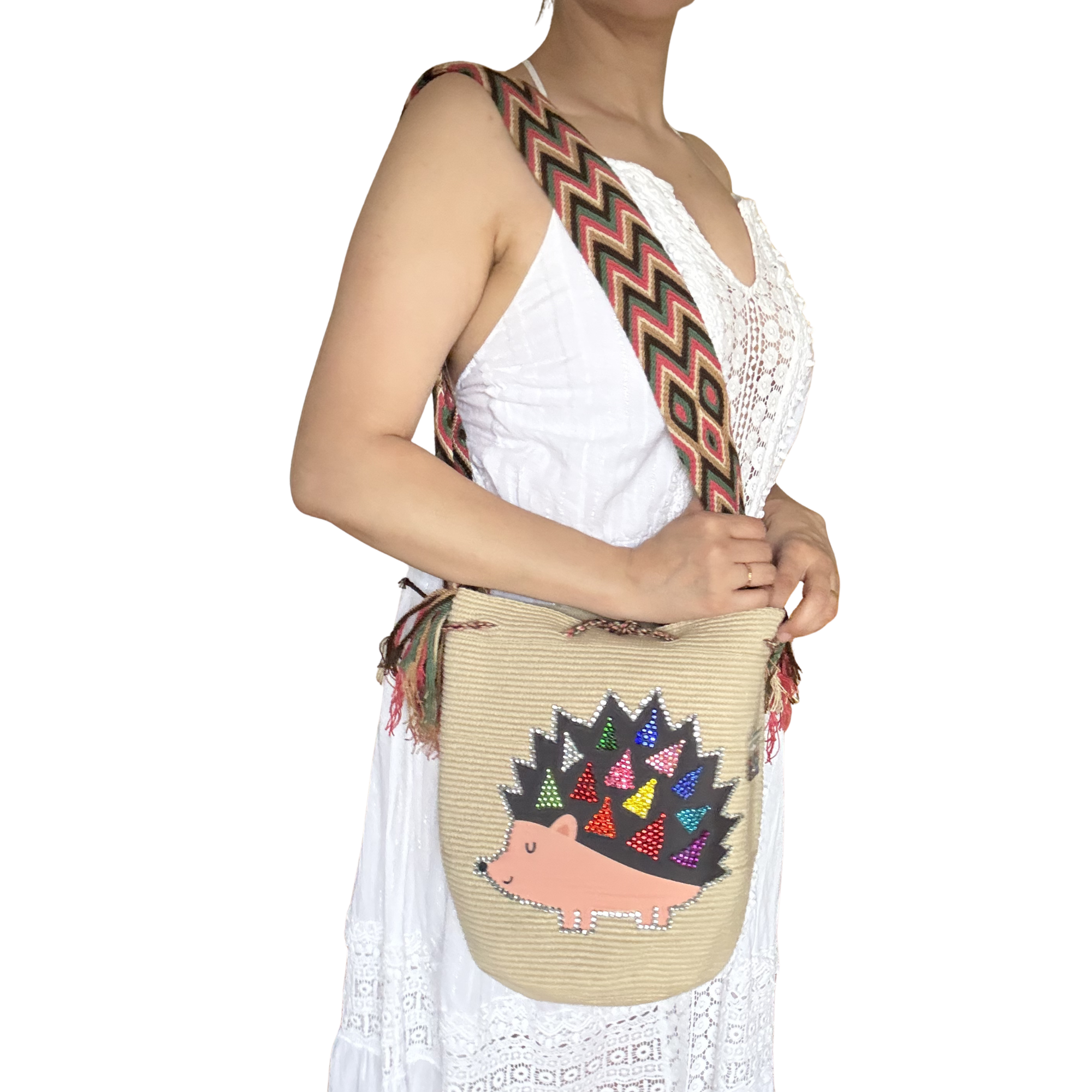 Handmade Wayuu Wildlife Collection Bag – Rhinestone Edition