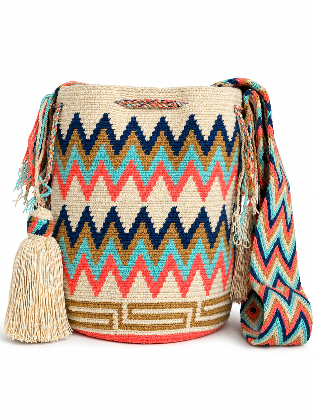 Handmade Wayuu Crossbody Bag – Geometric Crochet Bucket Bag, Colombian Artisan Shoulder Purse