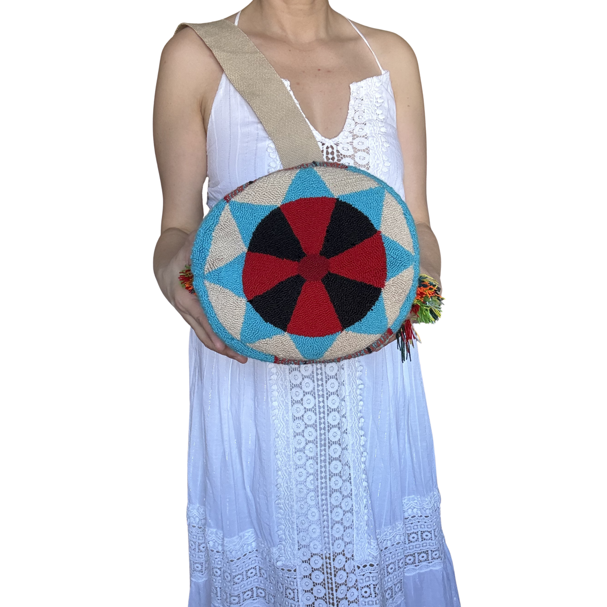 Handmade Wayuu Crossbody Bag – Floral Woman Portrait, Colorful Artisan Shoulder Bag