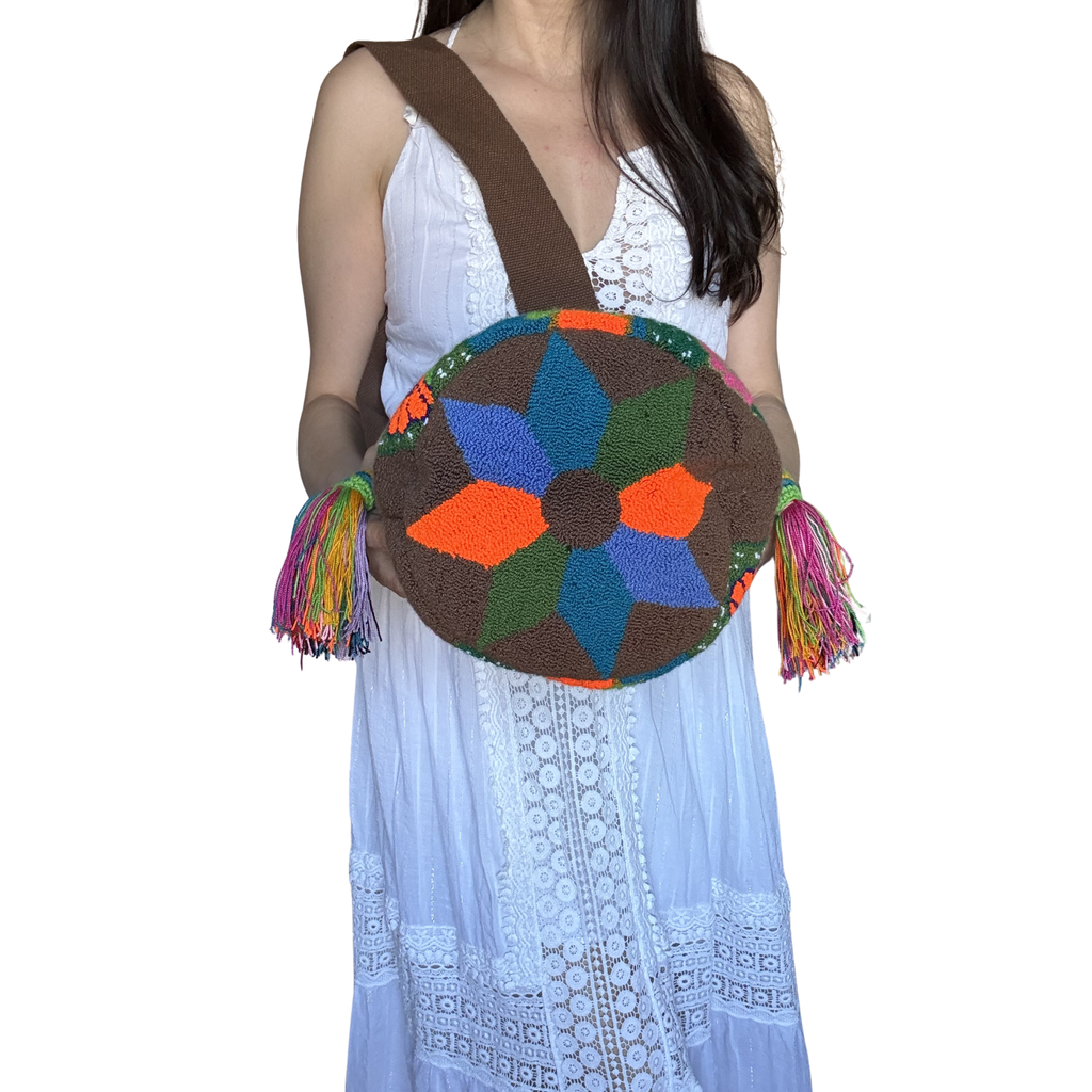 Handmade Wayuu Crossbody Bag – Virgin-Inspired Floral & Desert Design, Artisan Boho Shoulder Bag.