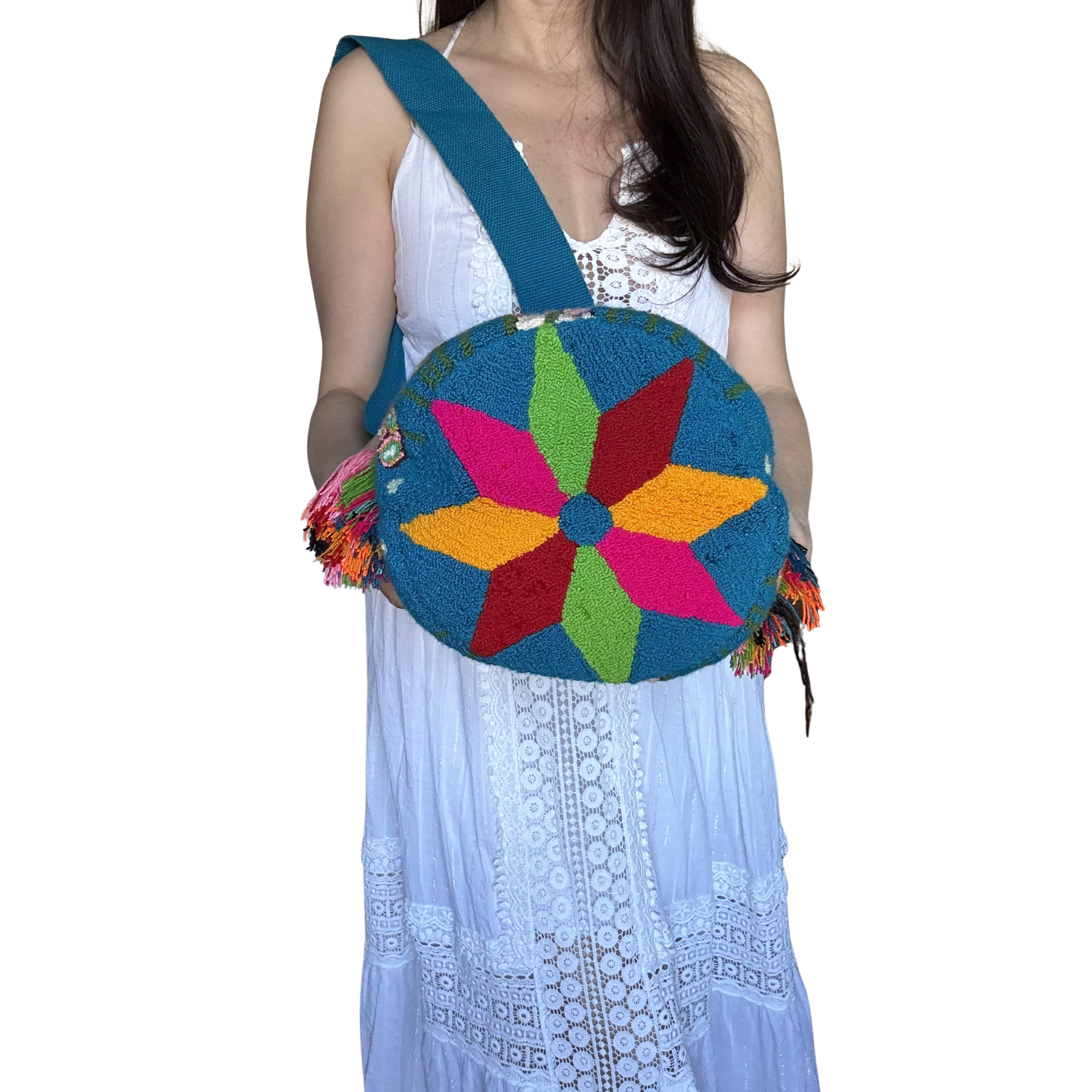 Wayuu Bag Handmade Teal – Boho Mochila Crossbody, Artisan Woven Bag