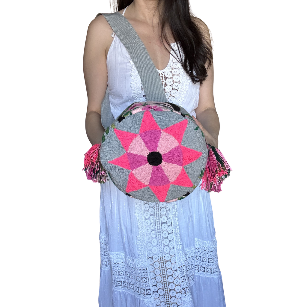 Handmade Wayuu Crossbody Bag – Floral Woman Design, Artistic Artisan Shoulder Bag