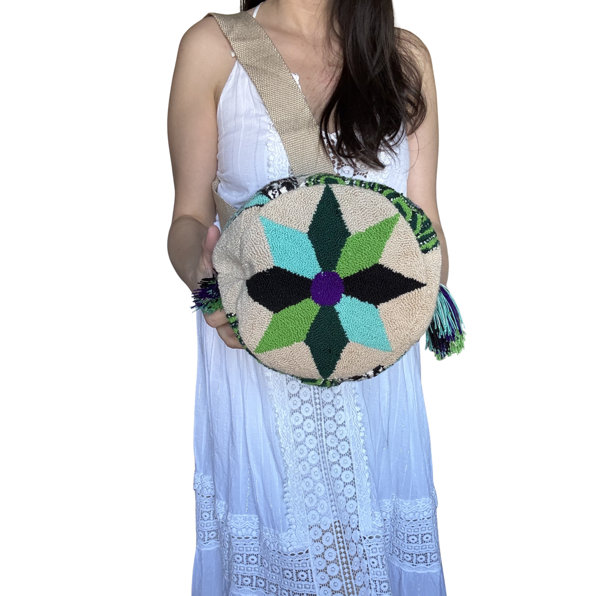 Handmade Wayuu Crossbody Bag – Frida-Inspired Desert Portrait, Artisan Boho Shoulder Bag