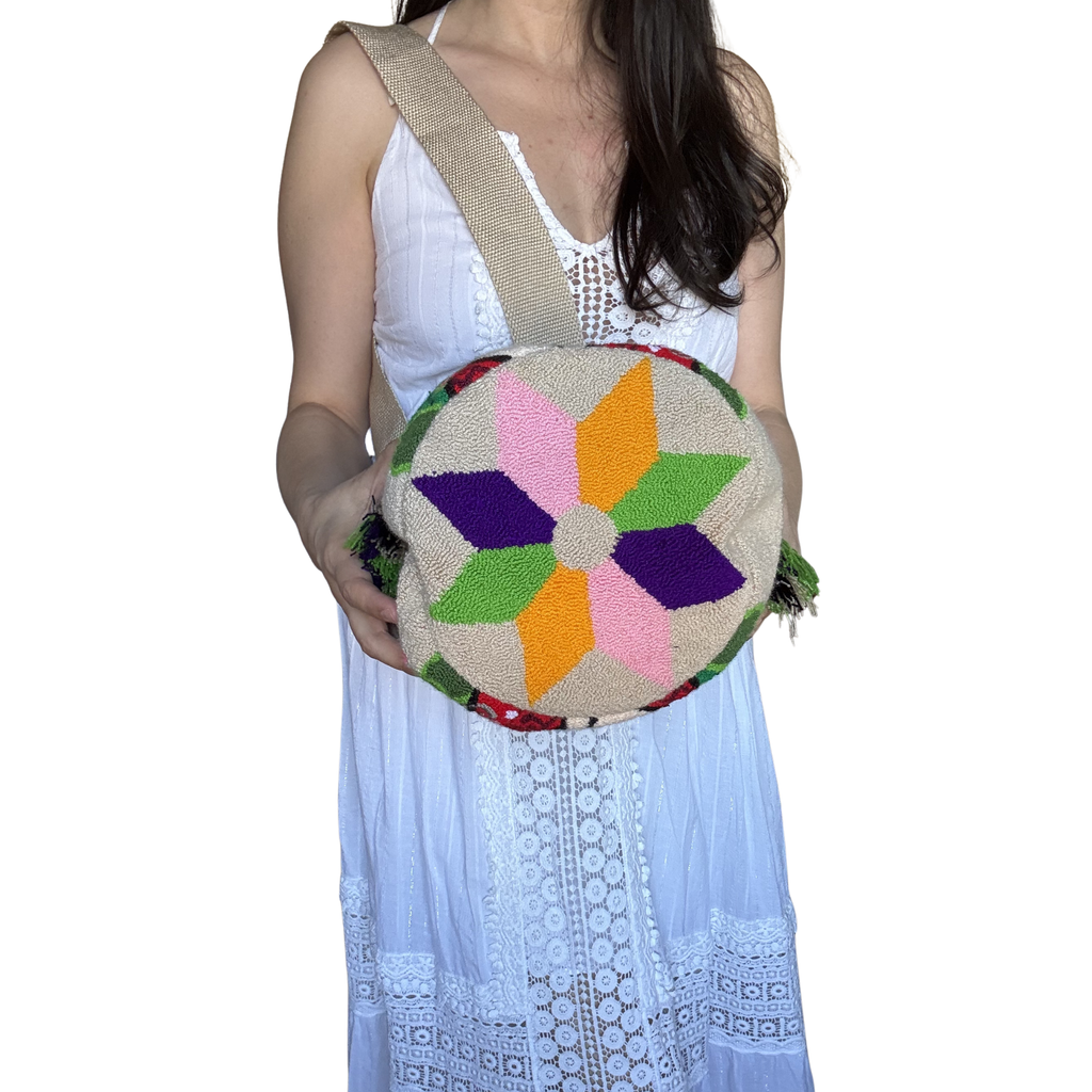 Handmade Wayuu Crossbody Bag – Desert Floral Portrait, Artisan Boho Shoulder Bag