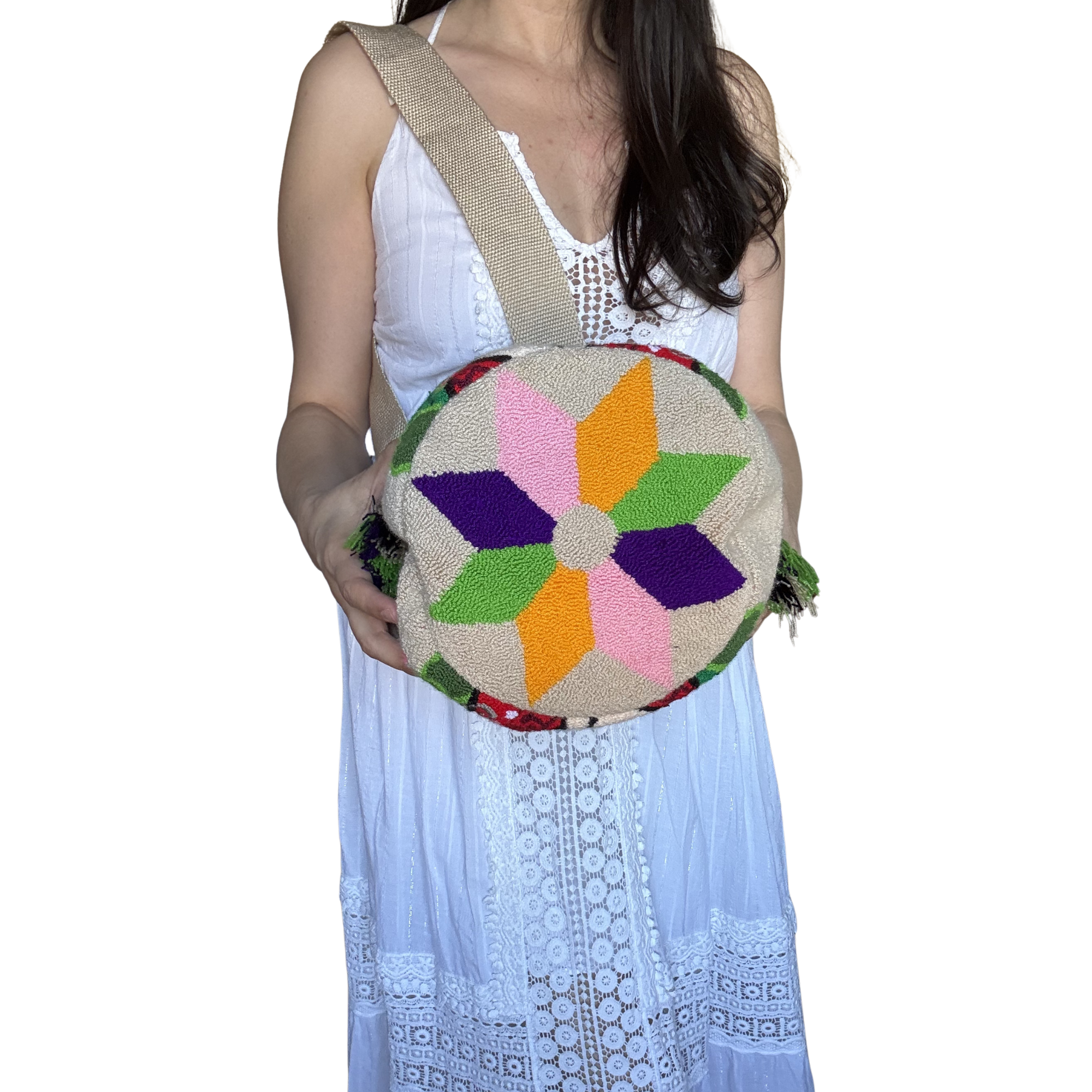 Handmade Wayuu Crossbody Bag – Desert Floral Portrait, Artisan Boho Shoulder Bag