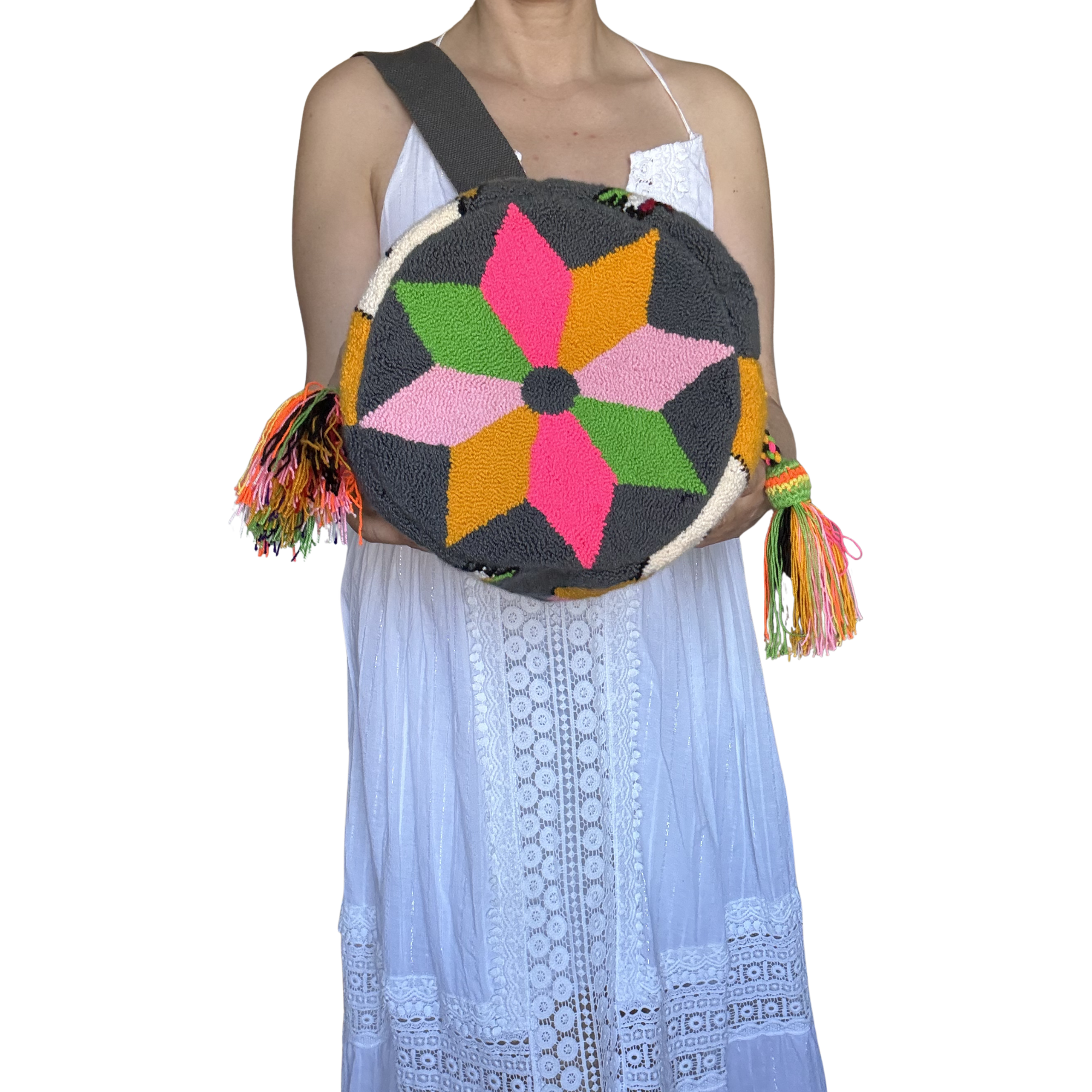 Handmade Wayuu Crossbody Bag – Frida-Inspired Portrait, Artistic Floral Shoulder Bag