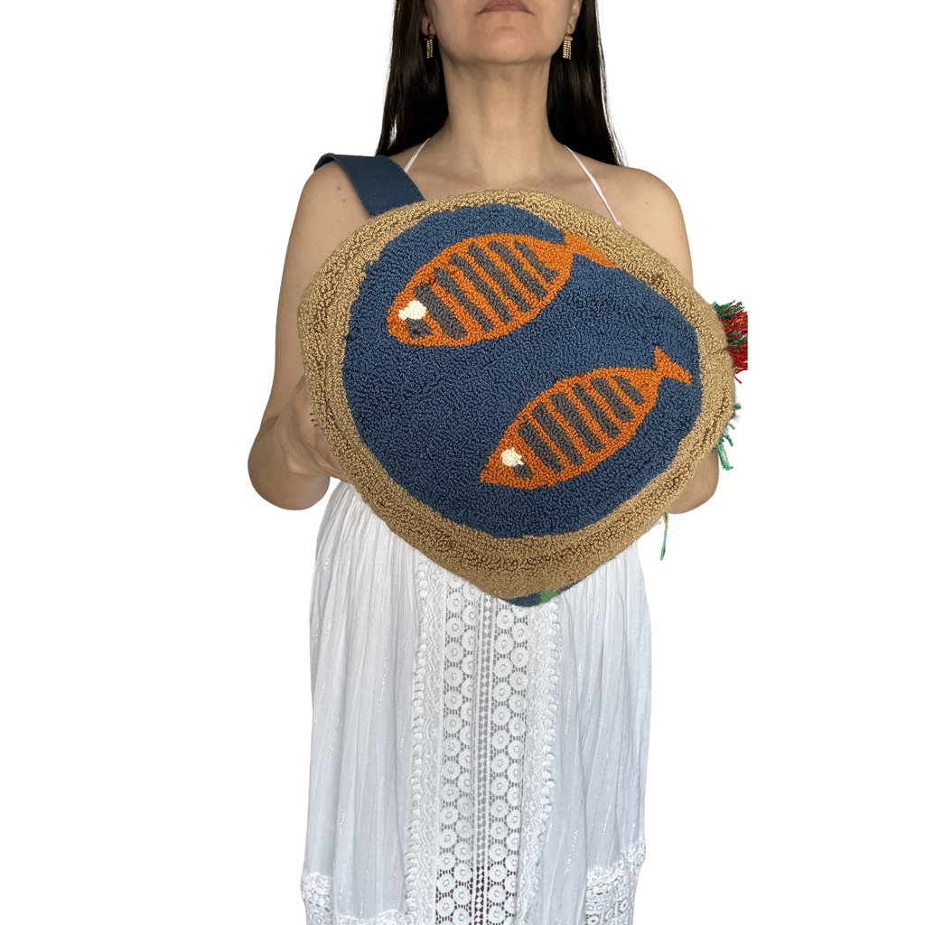 Handmade Ocean Fish Wayuu Crossbody Bag – Marine Artisan Crochet Mochila Purse