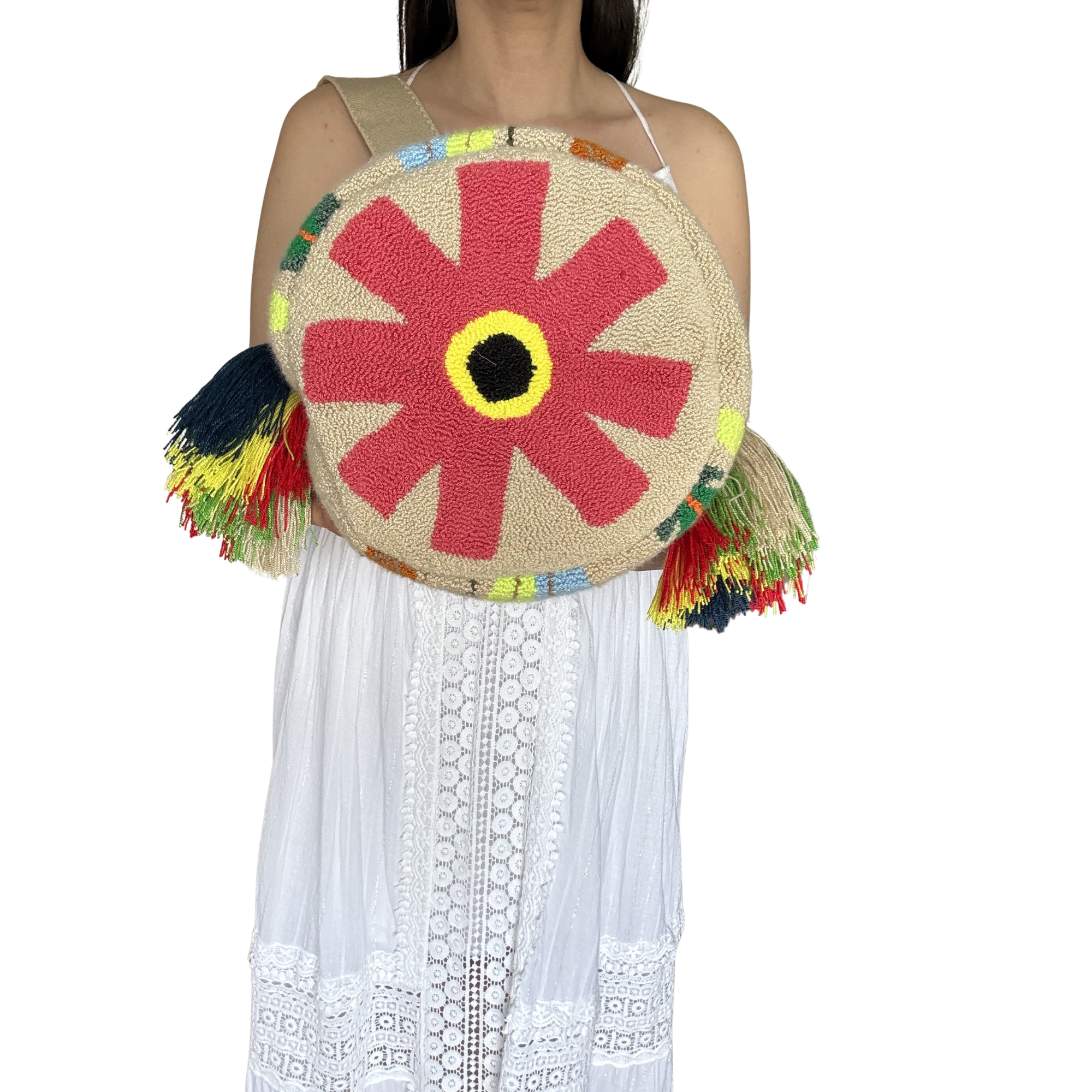 Handmade Butterfly Garden Wayuu Crossbody Bag – Colorful Floral Artisan Crochet Mochila