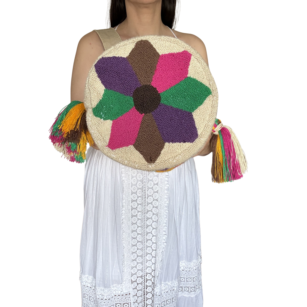 Handmade Sunflower Wayuu Crossbody Bag – Floral Artisan Crochet Mochila Purse