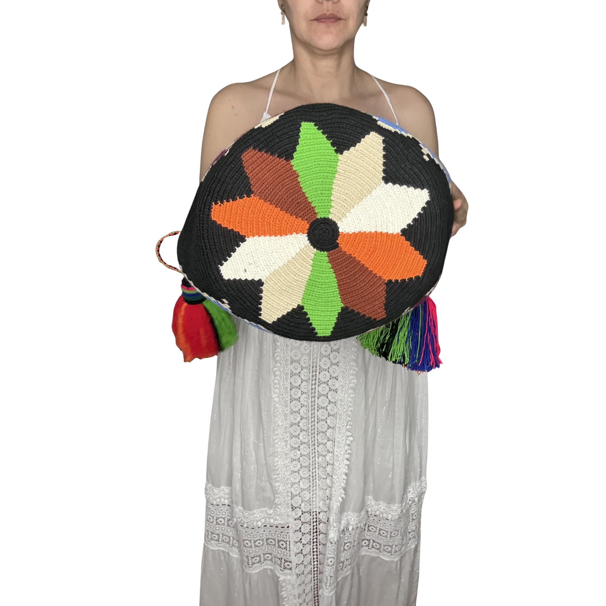 Handmade Crochet Butterfly Mochilón Bag – Geometric Multicolor Artisan Shoulder Bag
