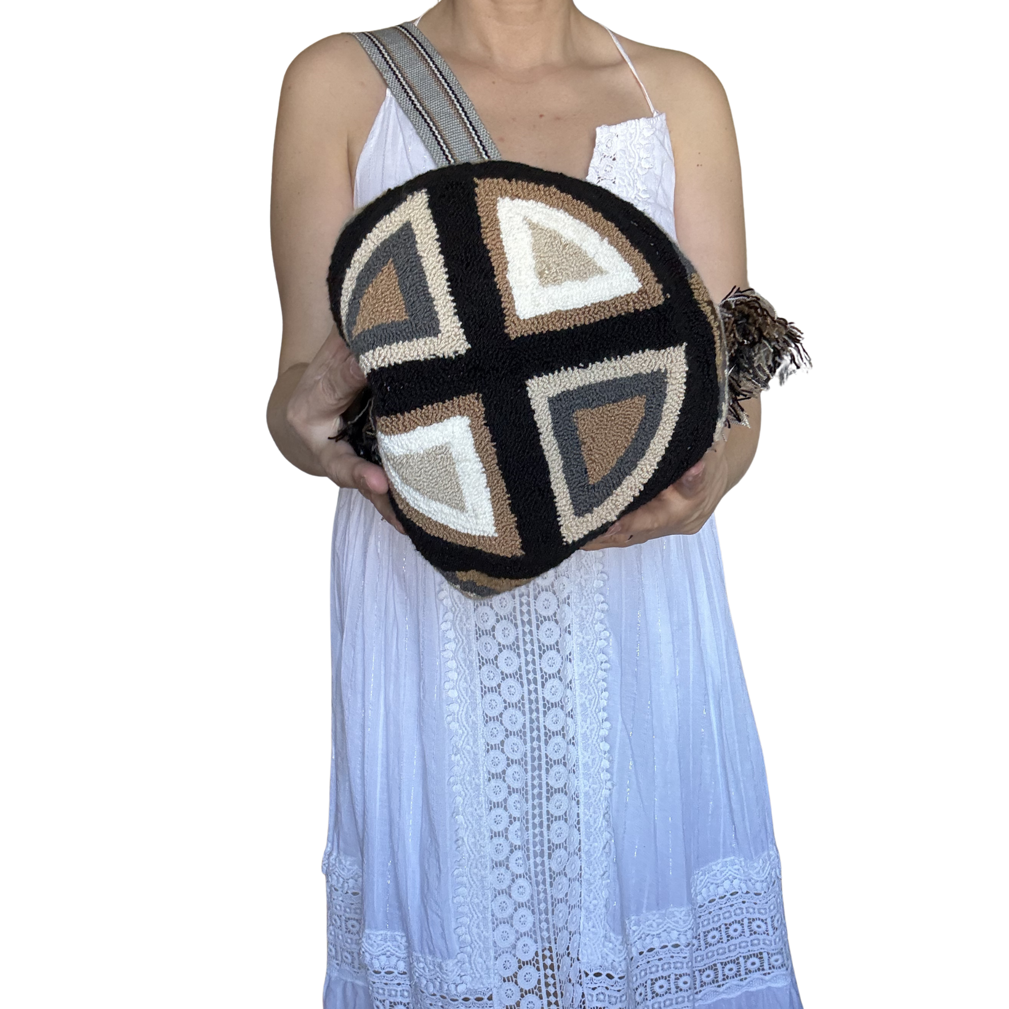 Handmade Wayuu Crossbody Bag – Earth Tone Geometric Design, Artisan Shoulder Bag
